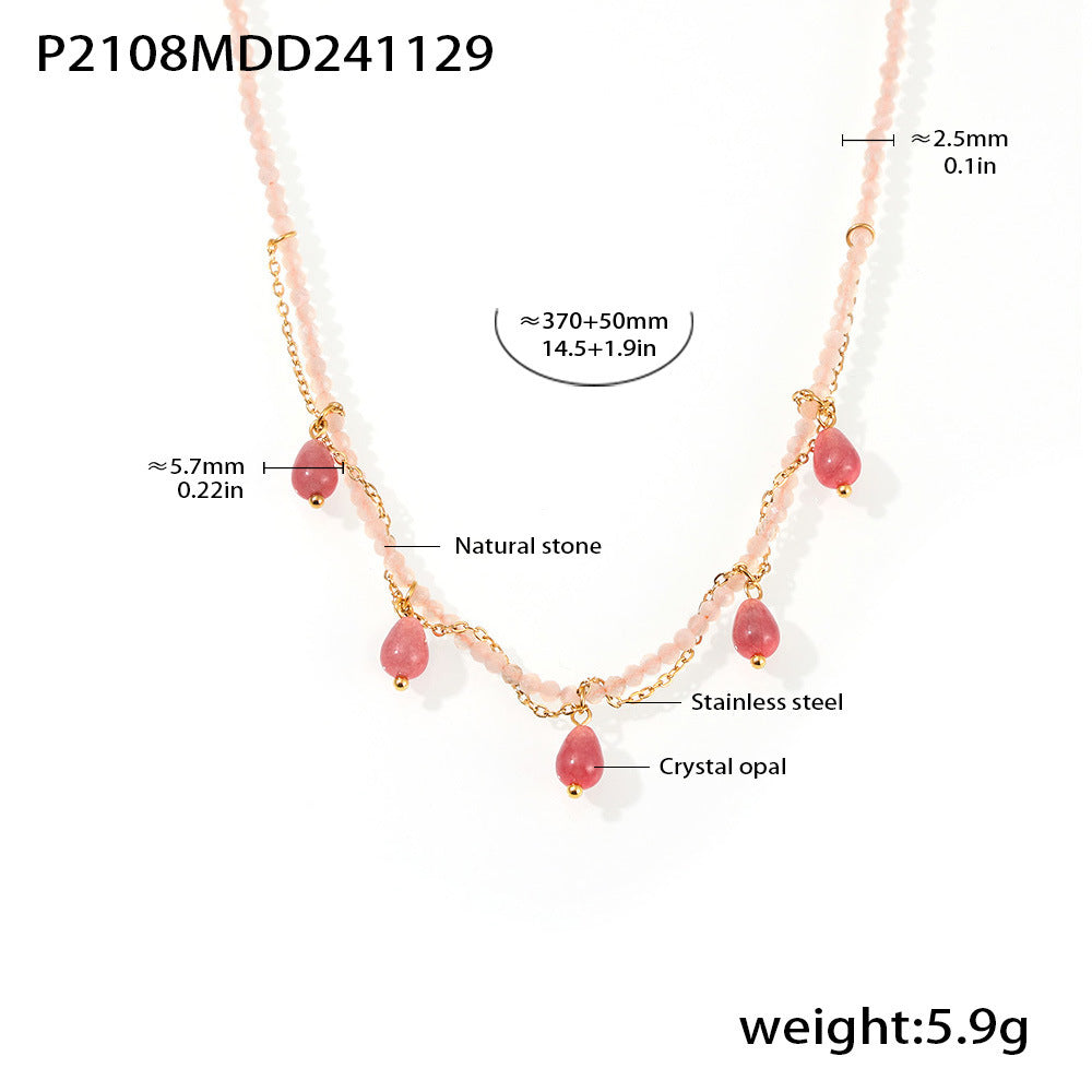 Natural Stone Hand-Beaded Teardrop Cat's Eye Necklace