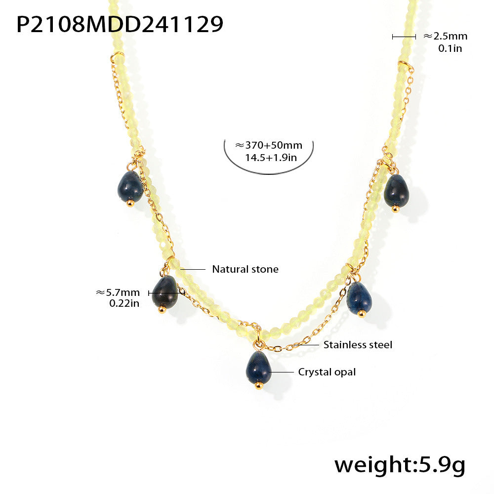 Natural Stone Hand-Beaded Teardrop Cat's Eye Necklace