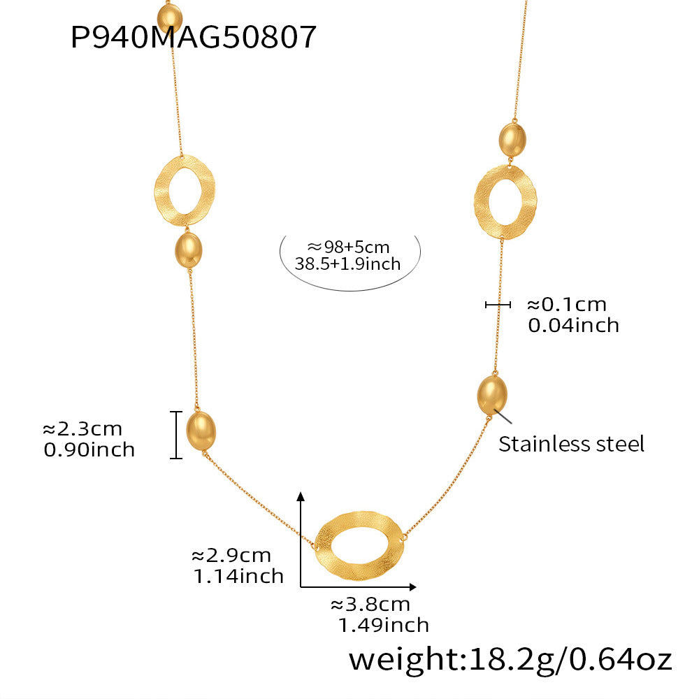 Hammered egg-Shaped Hollow Design Long Sweater Chain Necklace