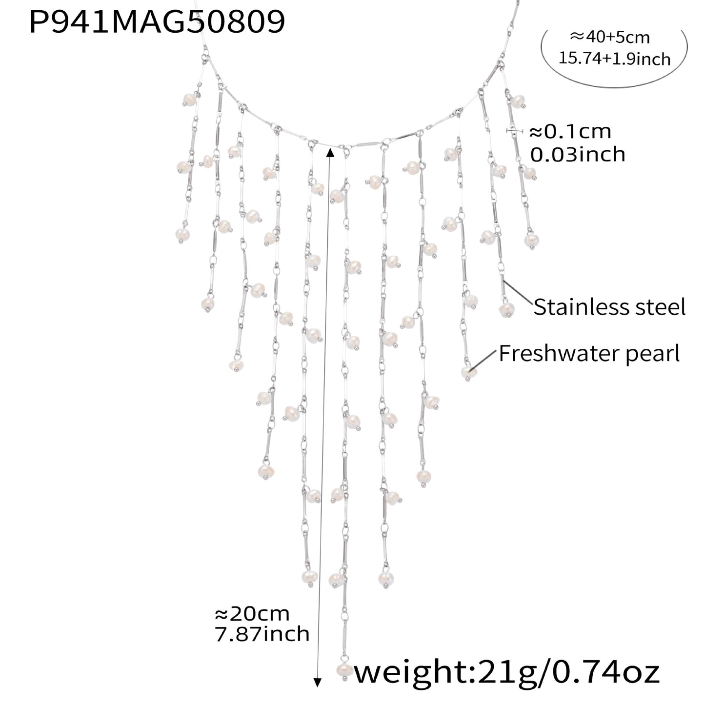 Freshwater Pearl Multi-Tassel Clavicle Necklace Stainless Steel