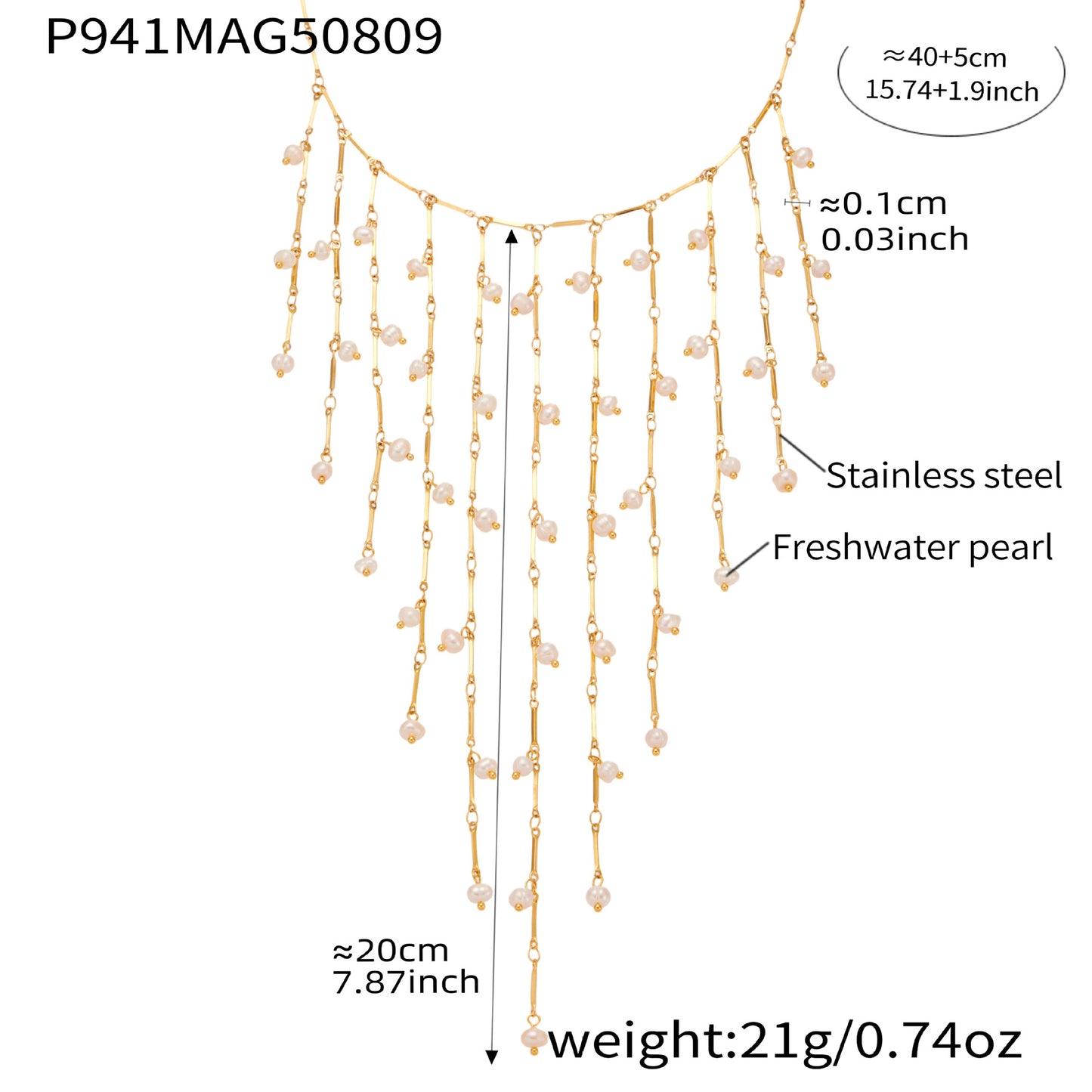 Freshwater Pearl Multi-Tassel Clavicle Necklace Stainless Steel