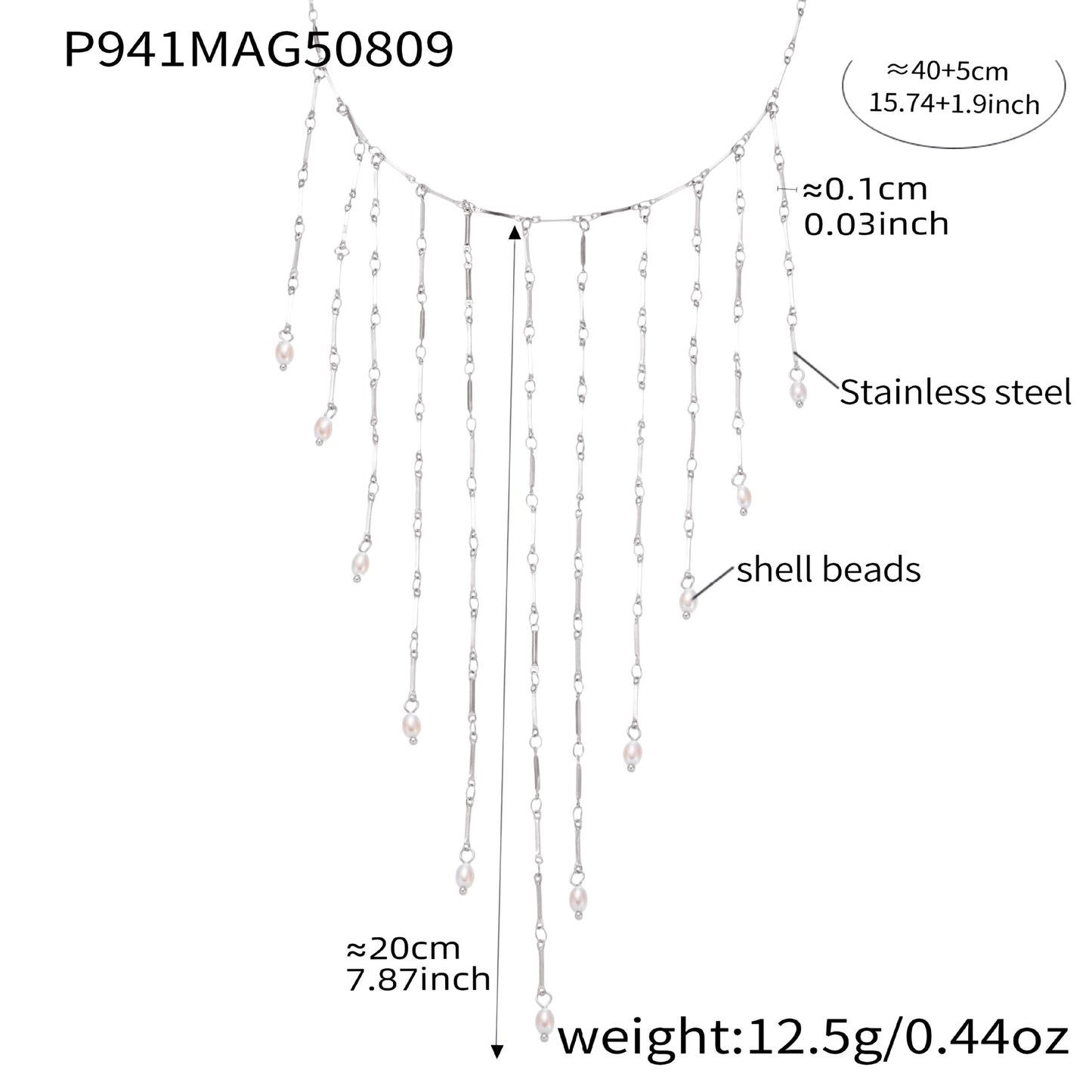 Freshwater Pearl Multi-Tassel Clavicle Necklace Stainless Steel