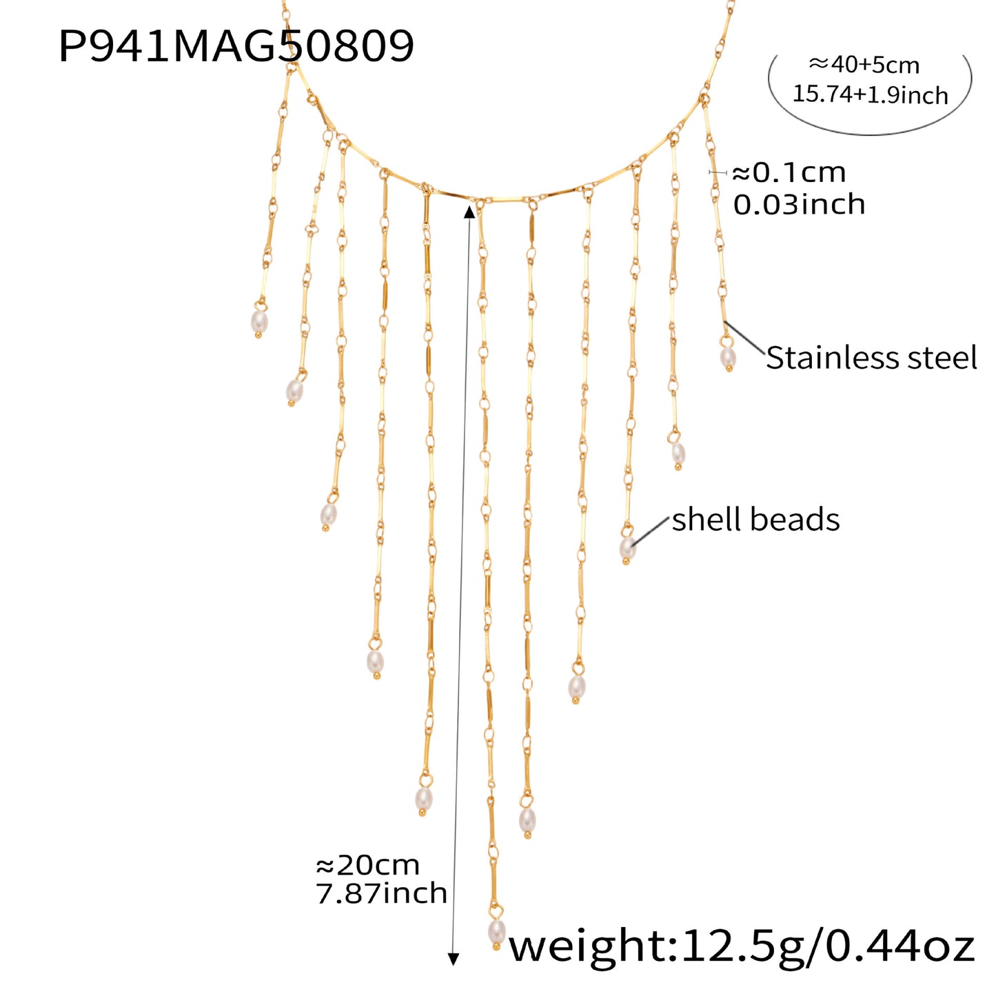 Freshwater Pearl Multi-Tassel Clavicle Necklace Stainless Steel