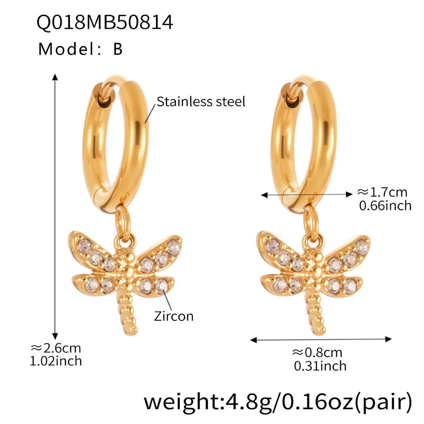 Micro-inlaid Zircon Dragonfly Pendant Earrings
