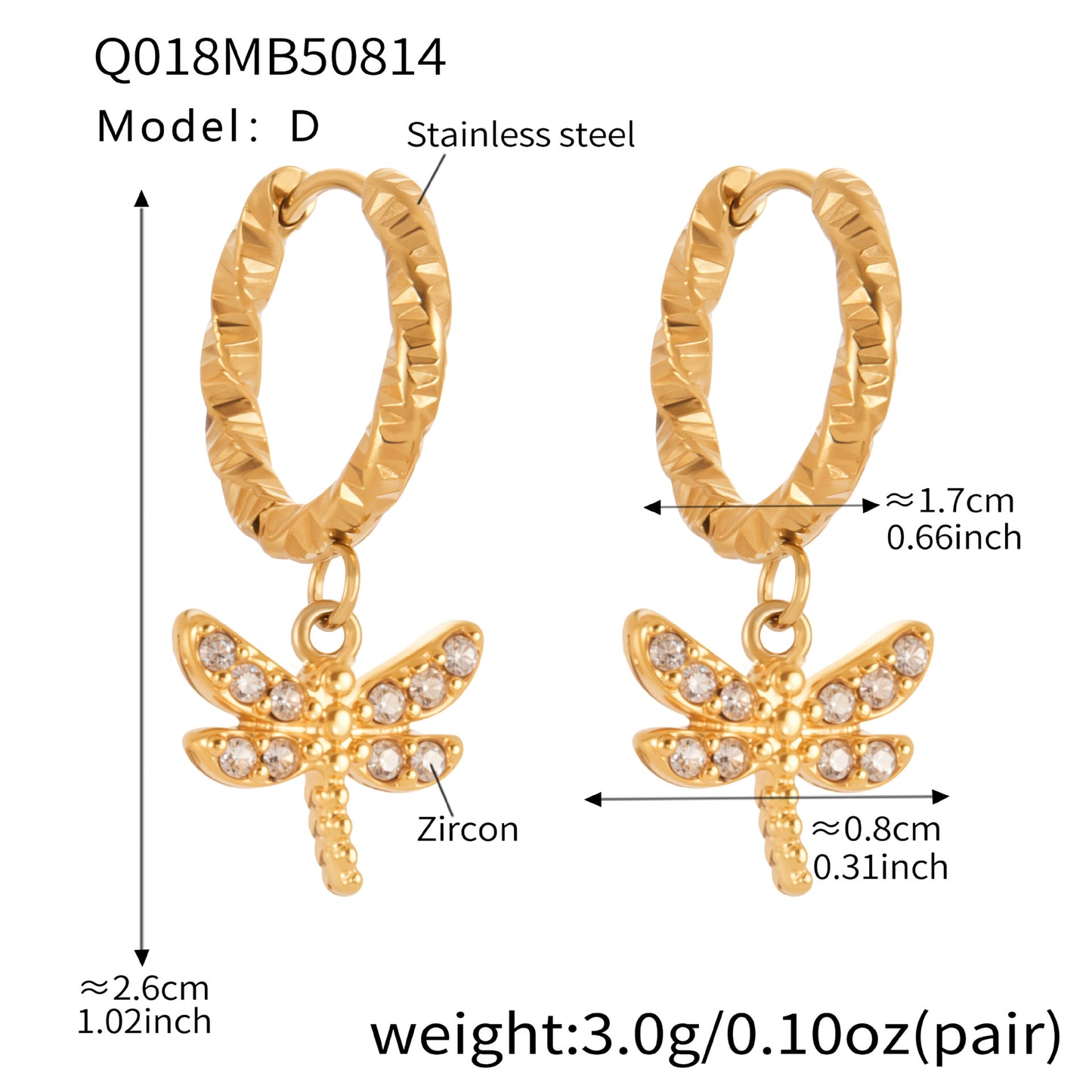 Micro-inlaid Zircon Dragonfly Pendant Earrings