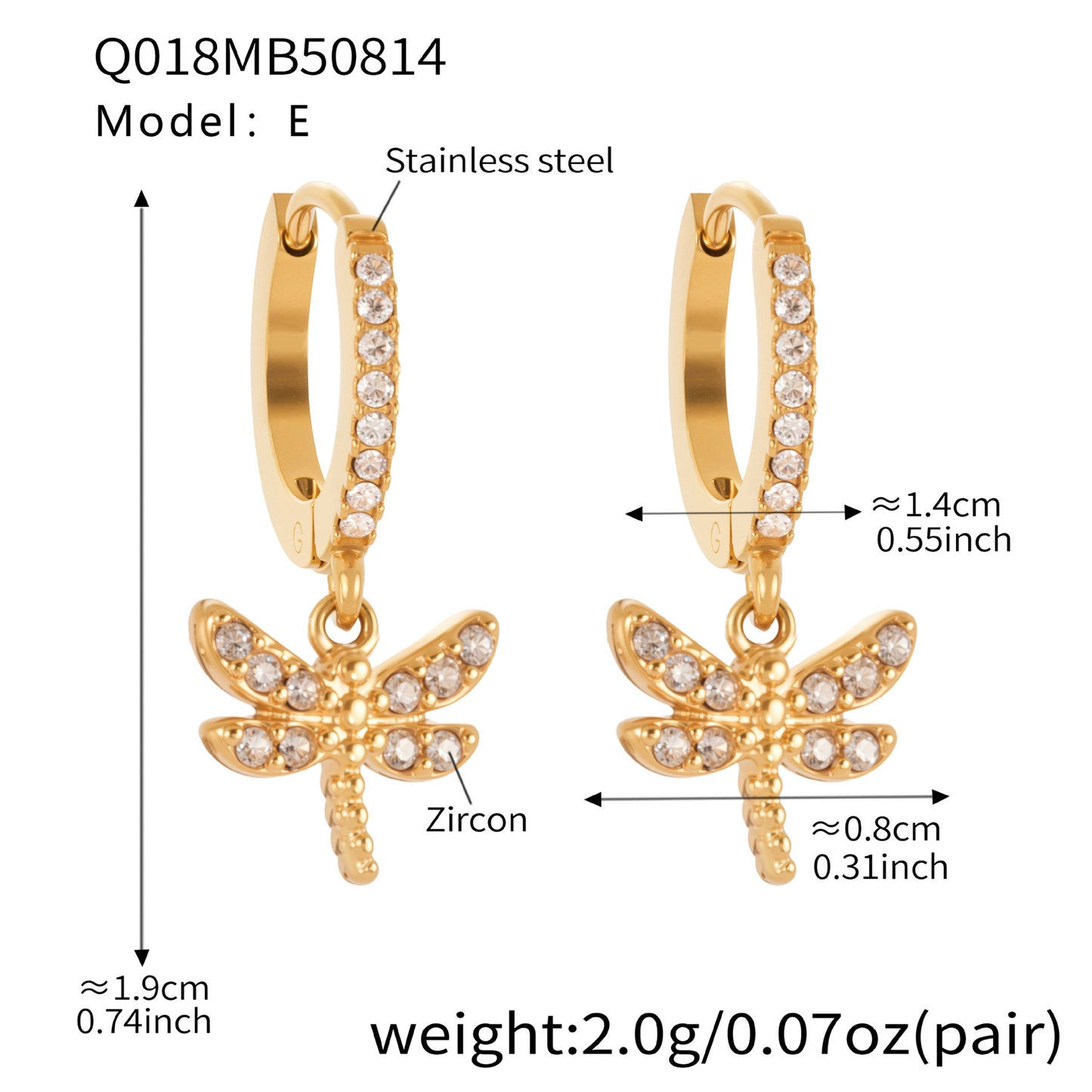 Micro-inlaid Zircon Dragonfly Pendant Earrings
