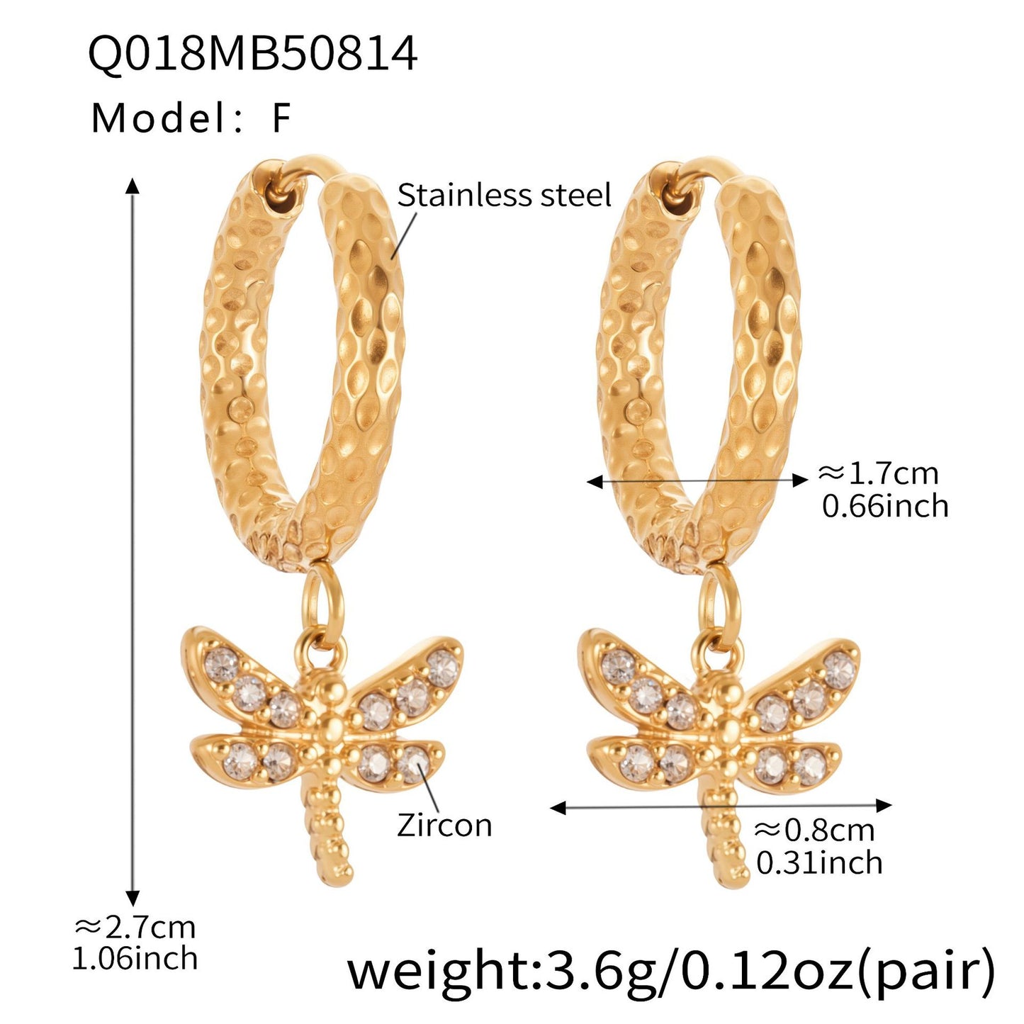 Micro-inlaid Zircon Dragonfly Pendant Earrings