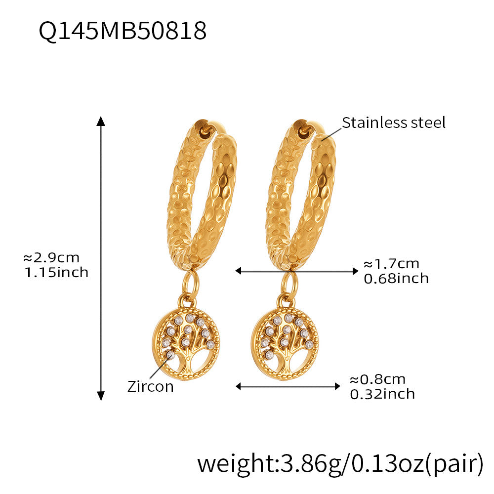 New Tree of Life Micro-Inlaid Zircon Round Pendant Earrings