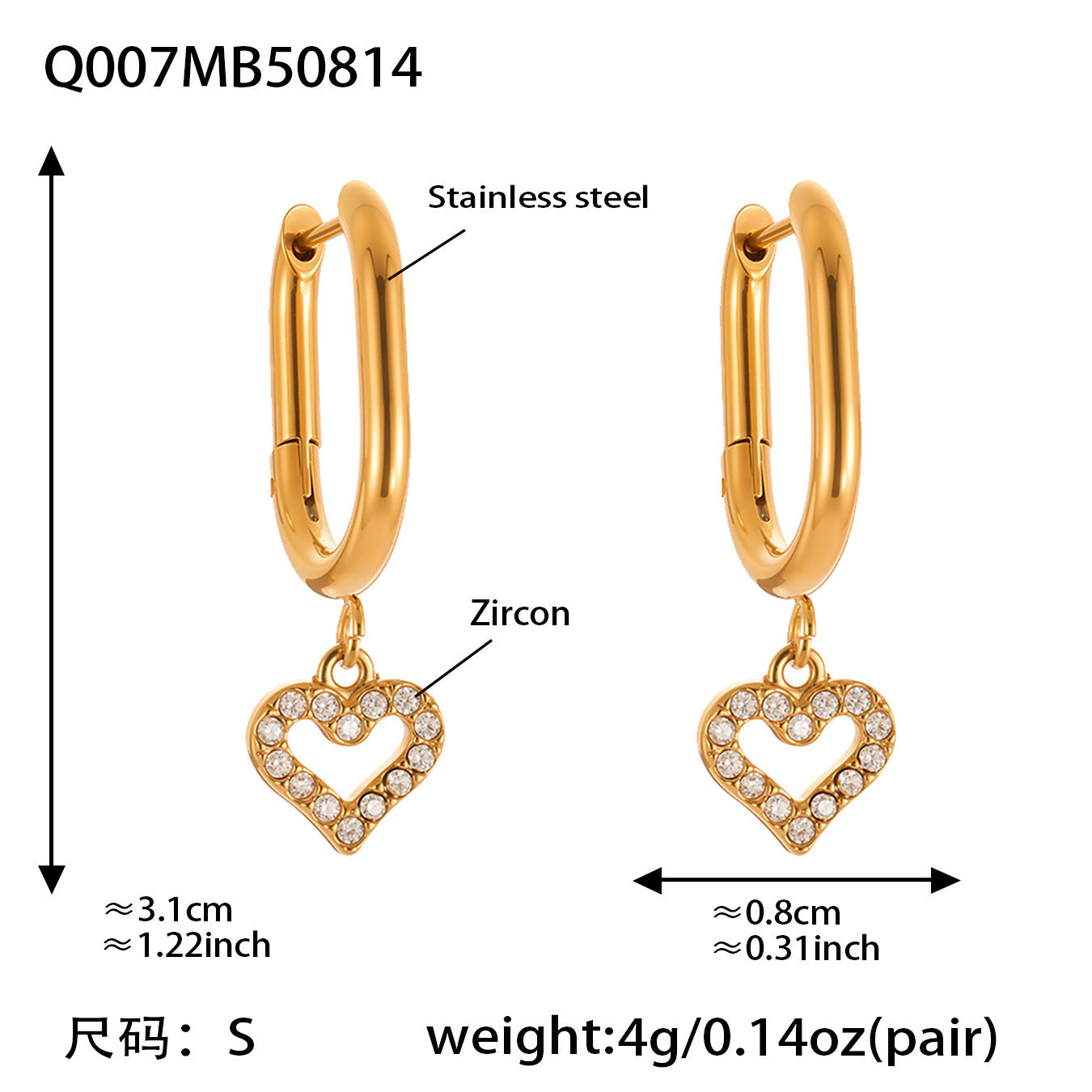 Hollow Heart Pendant With Floral Pattern Earrings Stainless Steel