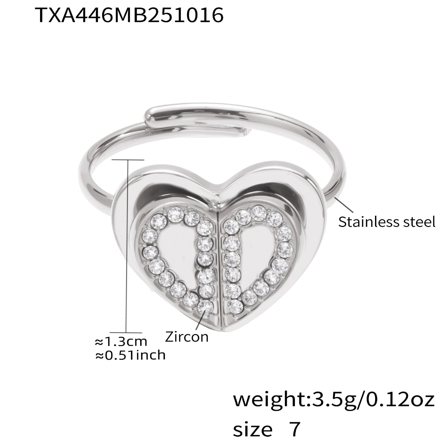 Super Shiny 5A Zircon Three-dimensional Double-layer Heart Rings
