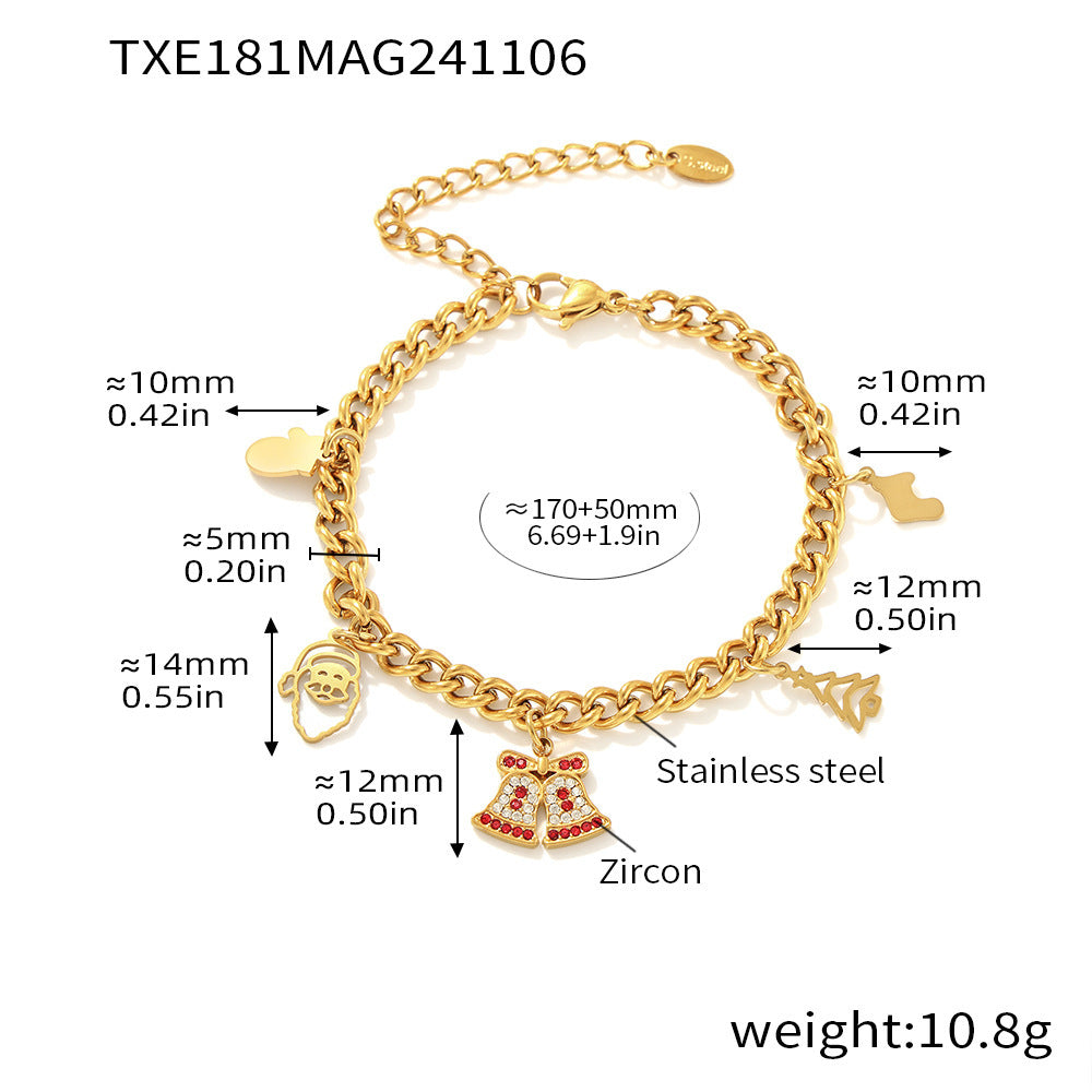 Romantic Christmas Zircon Bell Bracelet Stainless Steel
