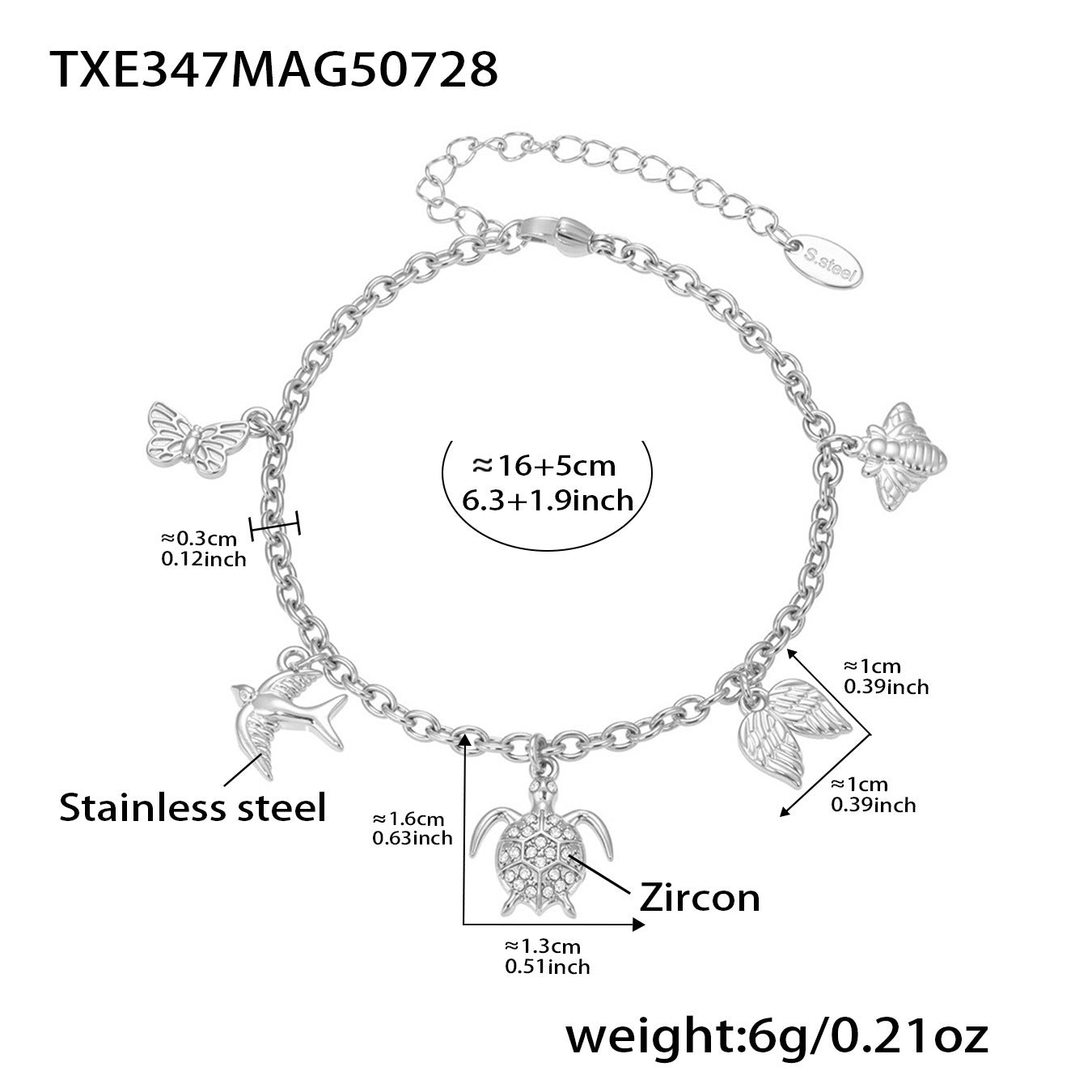 Stainless Steel Bracelet With Zircon Charm 18K Gold