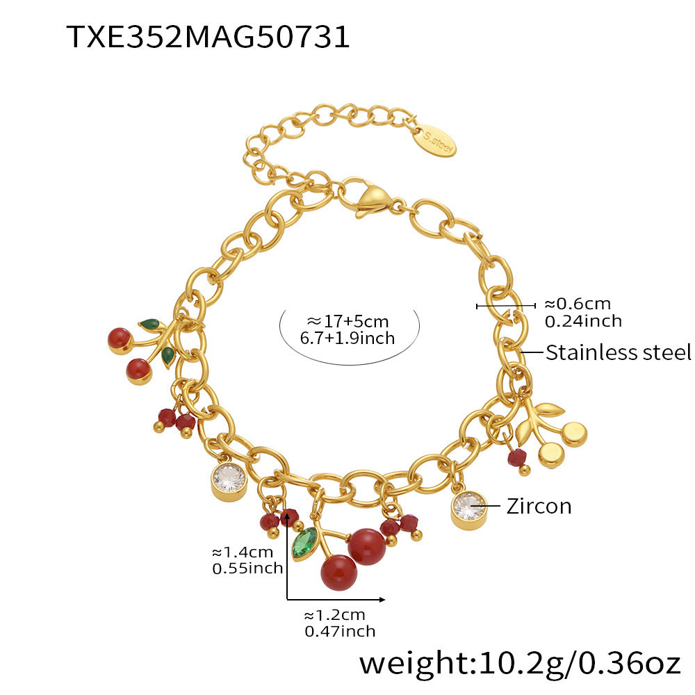Red Cherry Zircon Bracelet Stainless Steel