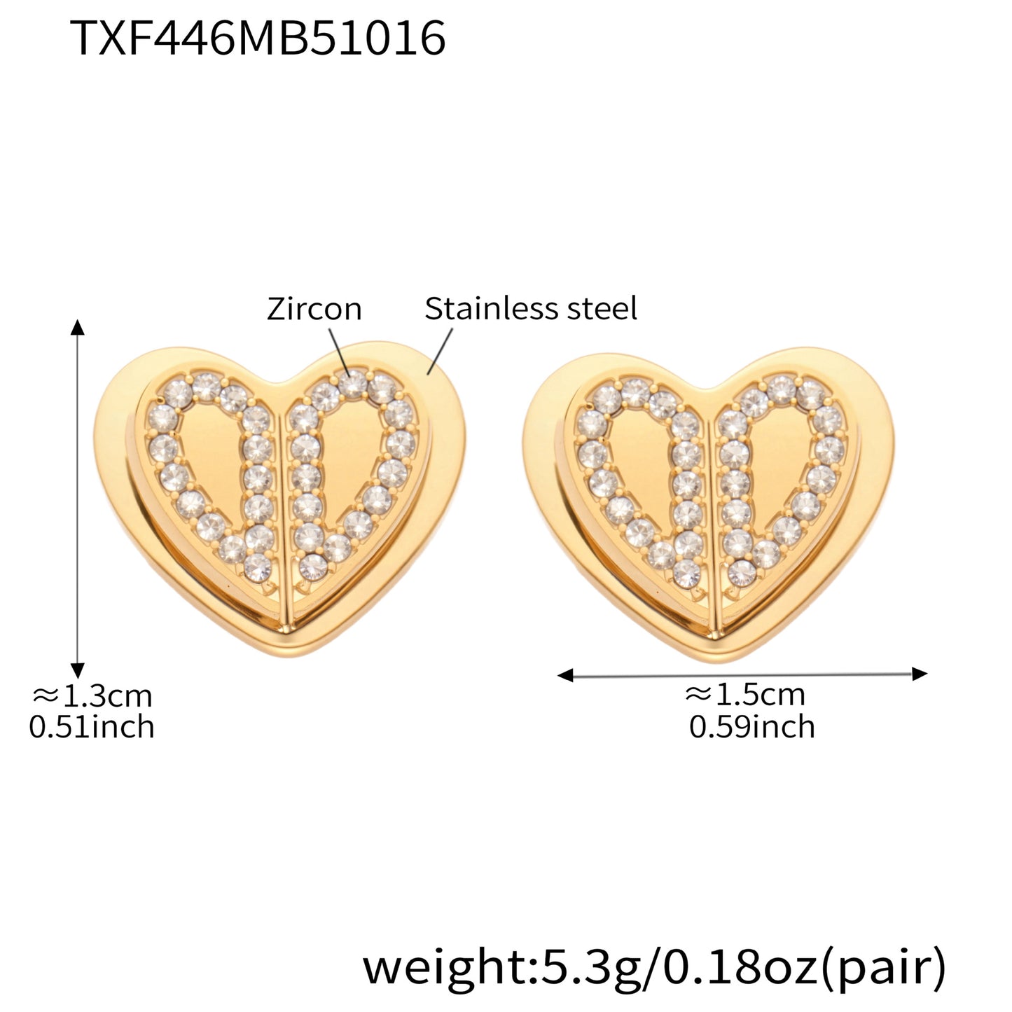 Super Shiny 5A Zircon Three-dimensional Double-layer Heart Earrings
