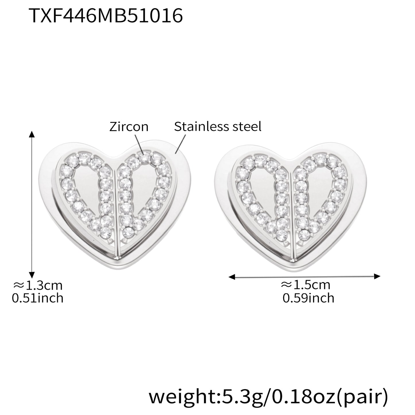 Super Shiny 5A Zircon Three-dimensional Double-layer Heart Earrings