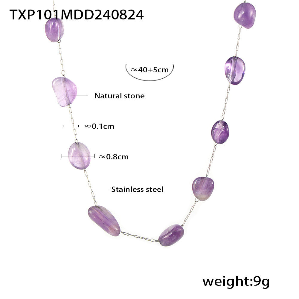 Stainless Steel Purple Natural Stone Necklace