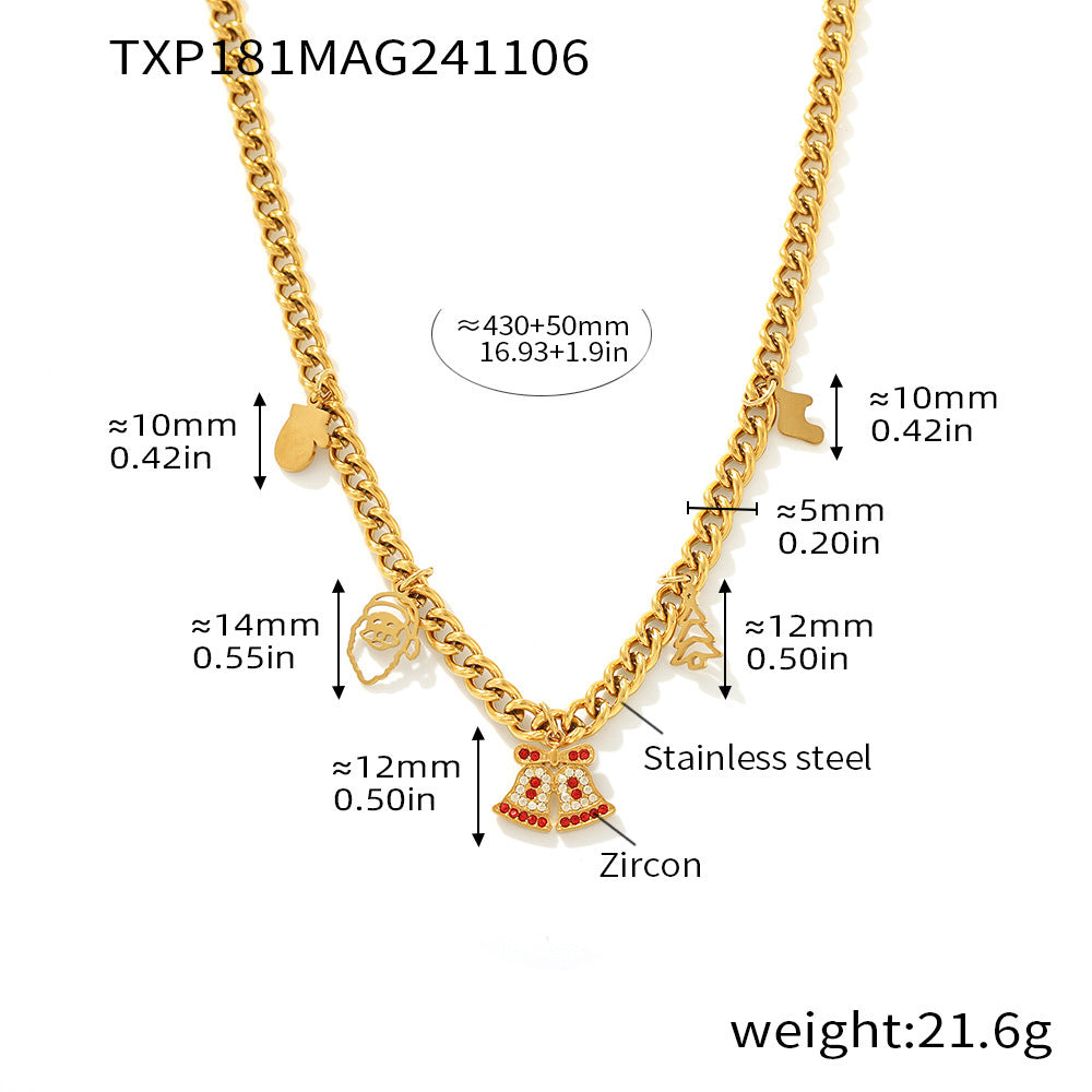Romantic Christmas Zircon Bell Necklace Stainless Steel