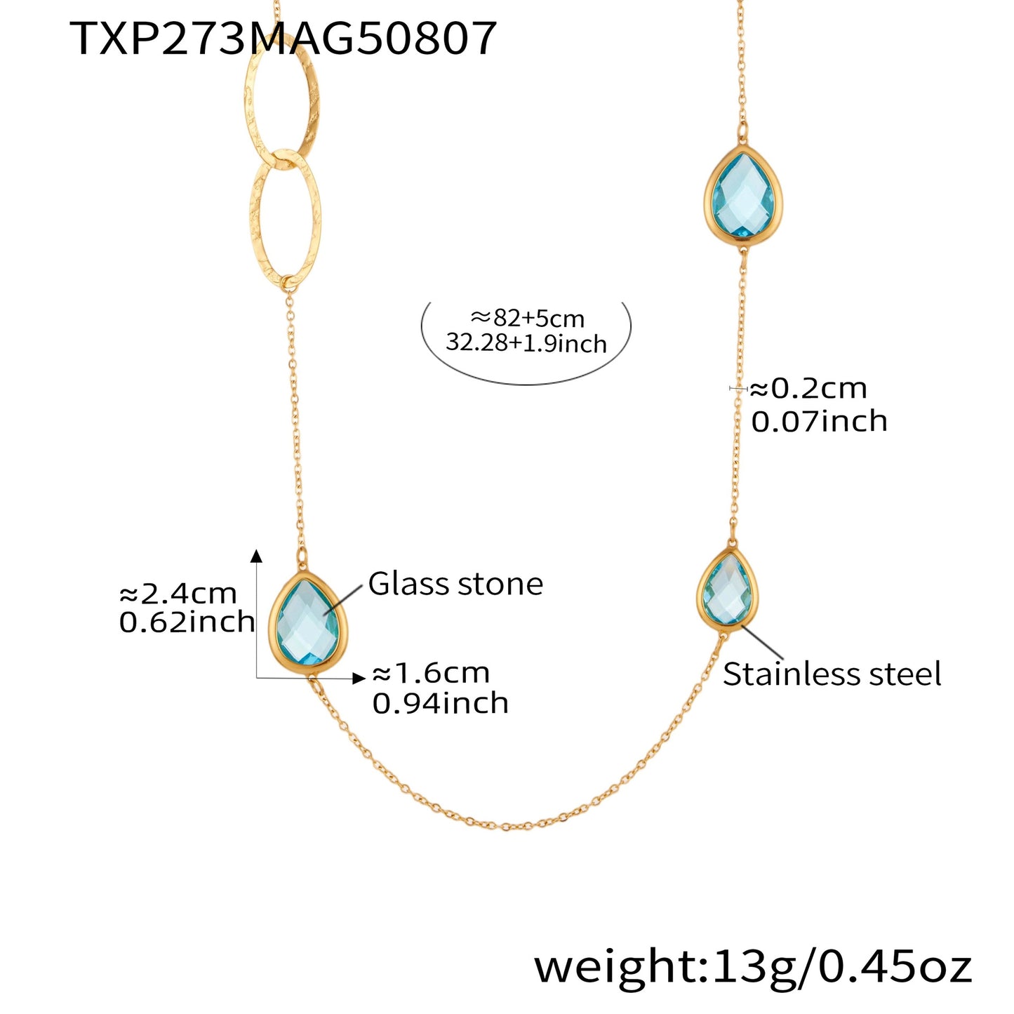 Transparent Faceted Glass Stone Splicing Hollow Ring Sweater Chain Necklace
