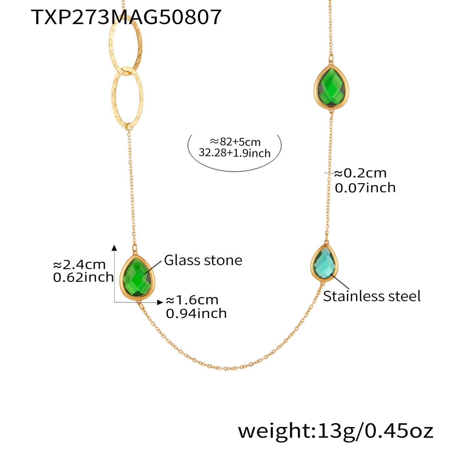 Transparent Faceted Glass Stone Splicing Hollow Ring Sweater Chain Necklace