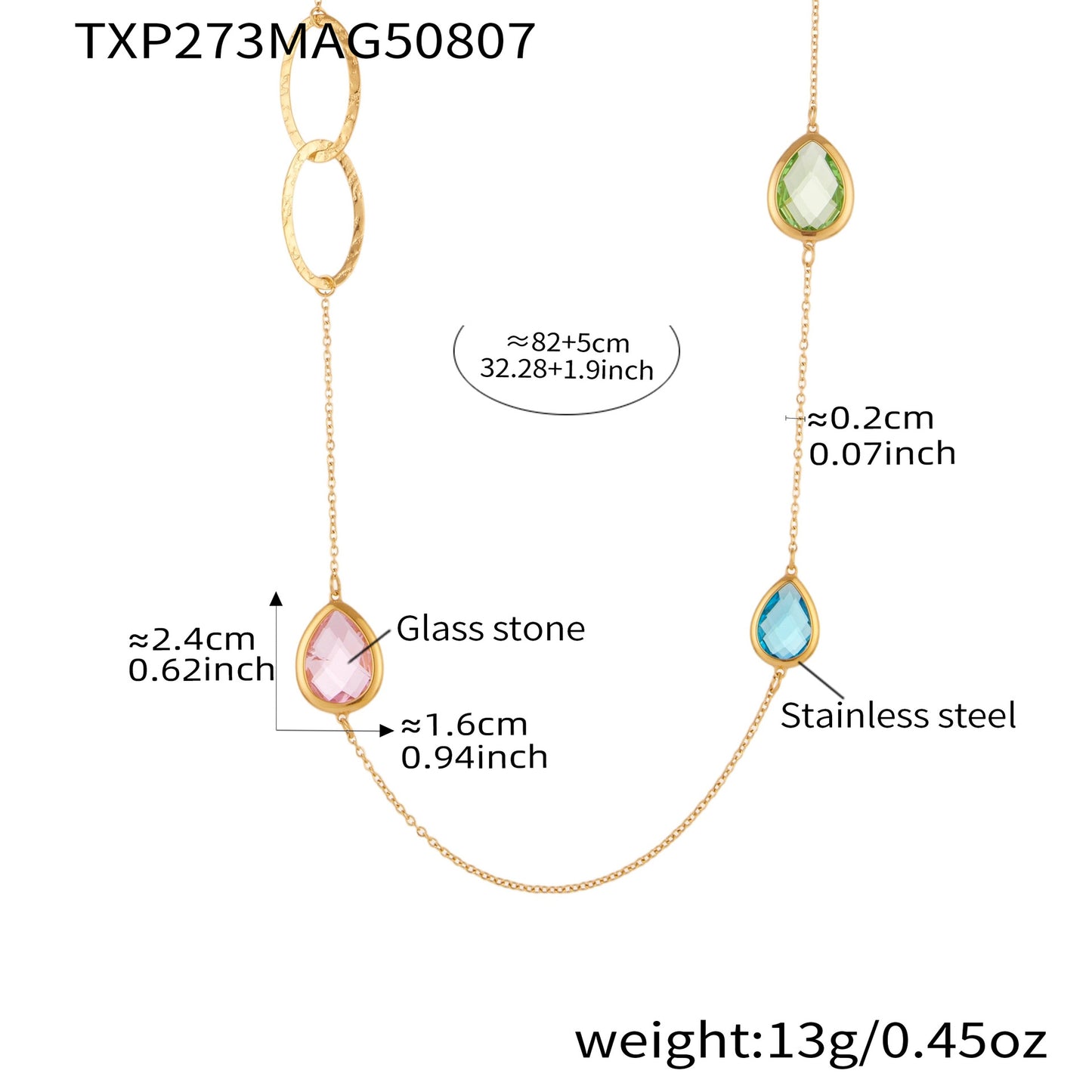Transparent Faceted Glass Stone Splicing Hollow Ring Sweater Chain Necklace