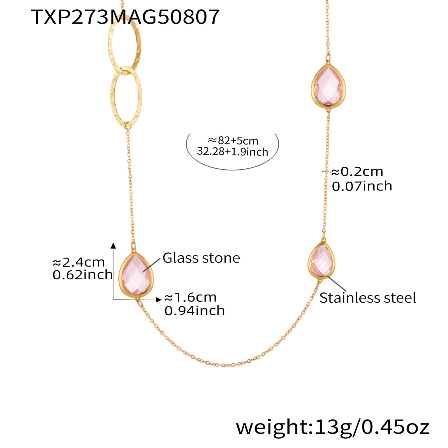 Transparent Faceted Glass Stone Splicing Hollow Ring Sweater Chain Necklace