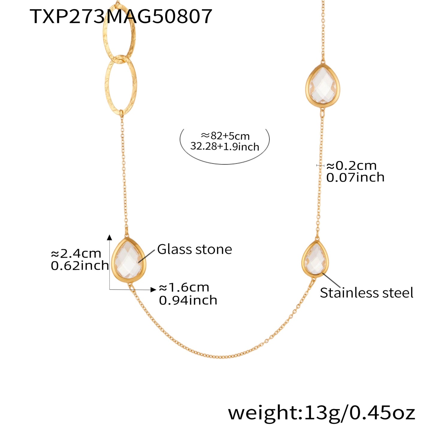 Transparent Faceted Glass Stone Splicing Hollow Ring Sweater Chain Necklace