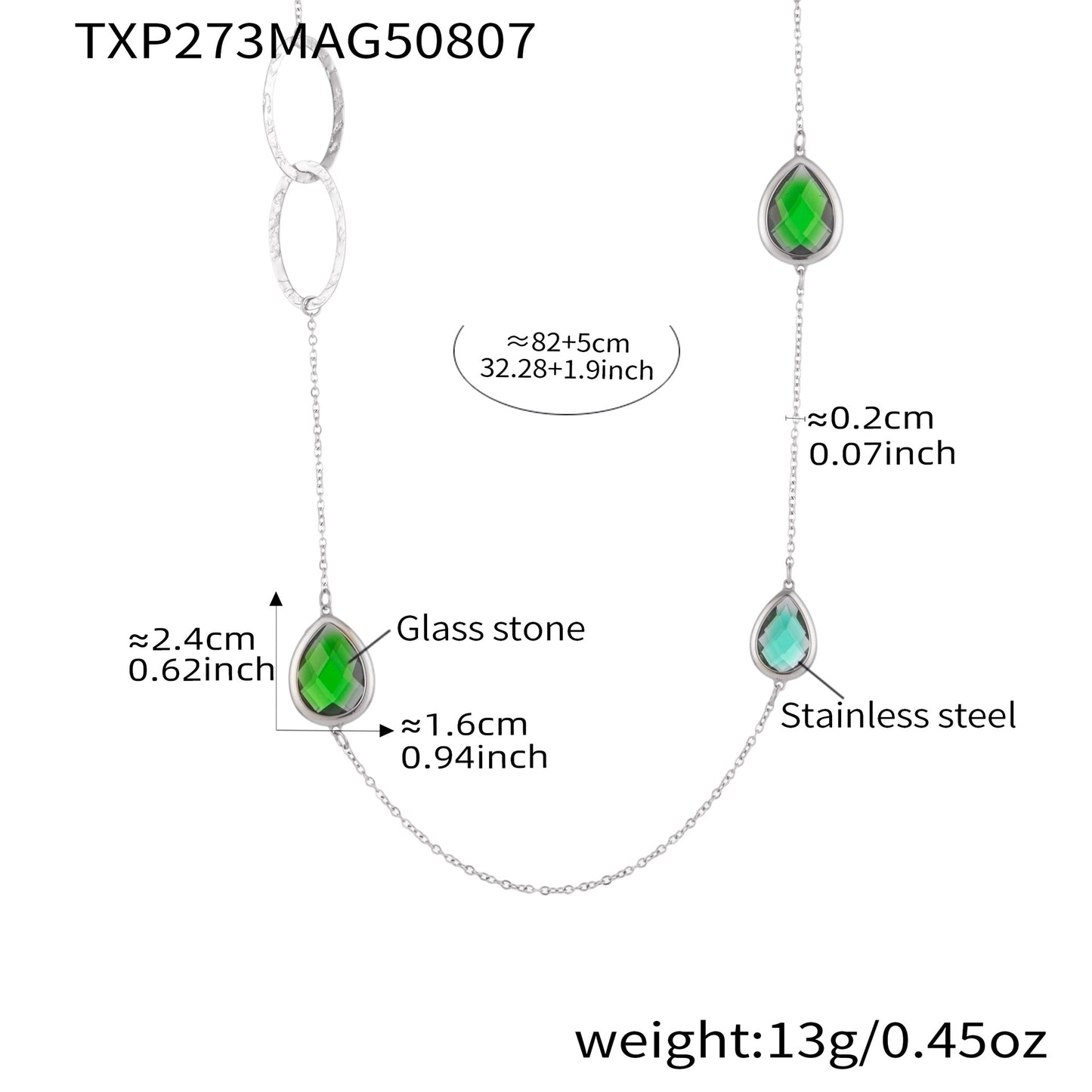 Transparent Faceted Glass Stone Splicing Hollow Ring Sweater Chain Necklace