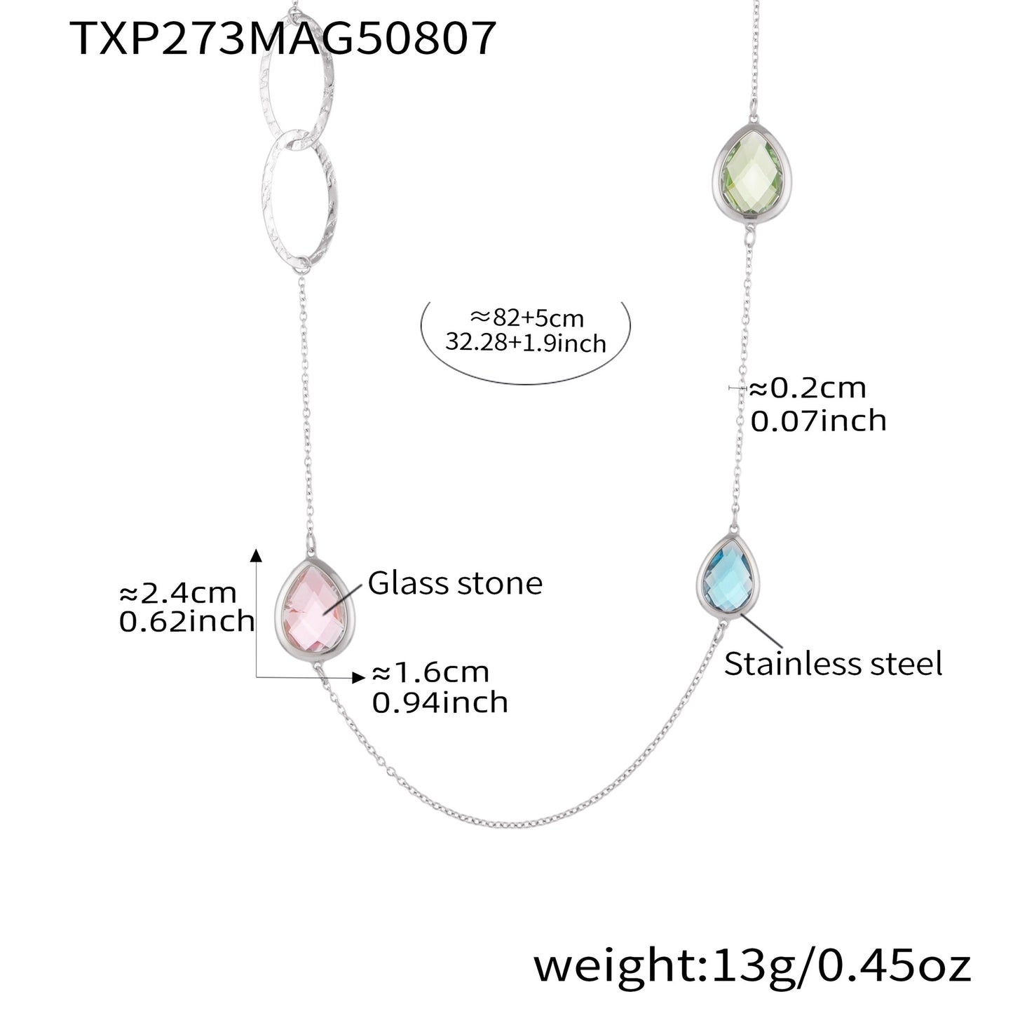 Transparent Faceted Glass Stone Splicing Hollow Ring Sweater Chain Necklace