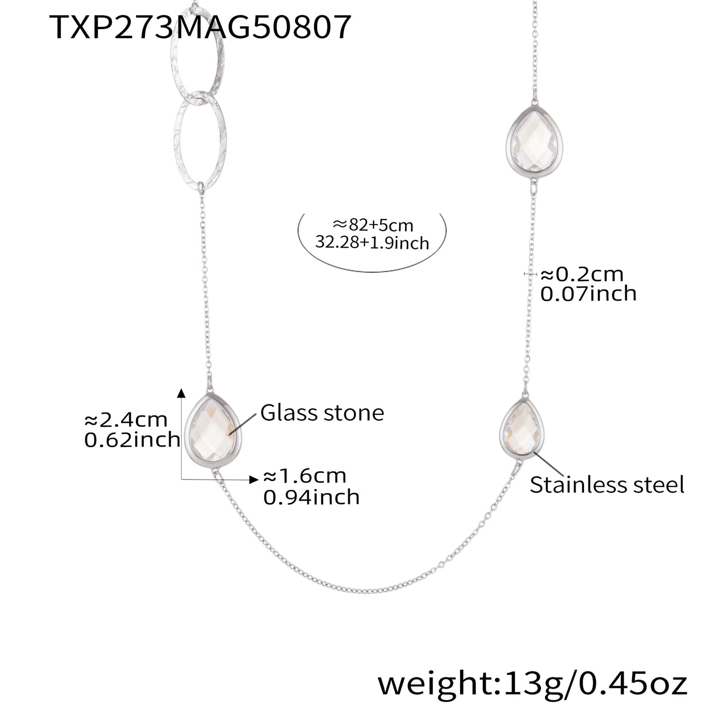 Transparent Faceted Glass Stone Splicing Hollow Ring Sweater Chain Necklace