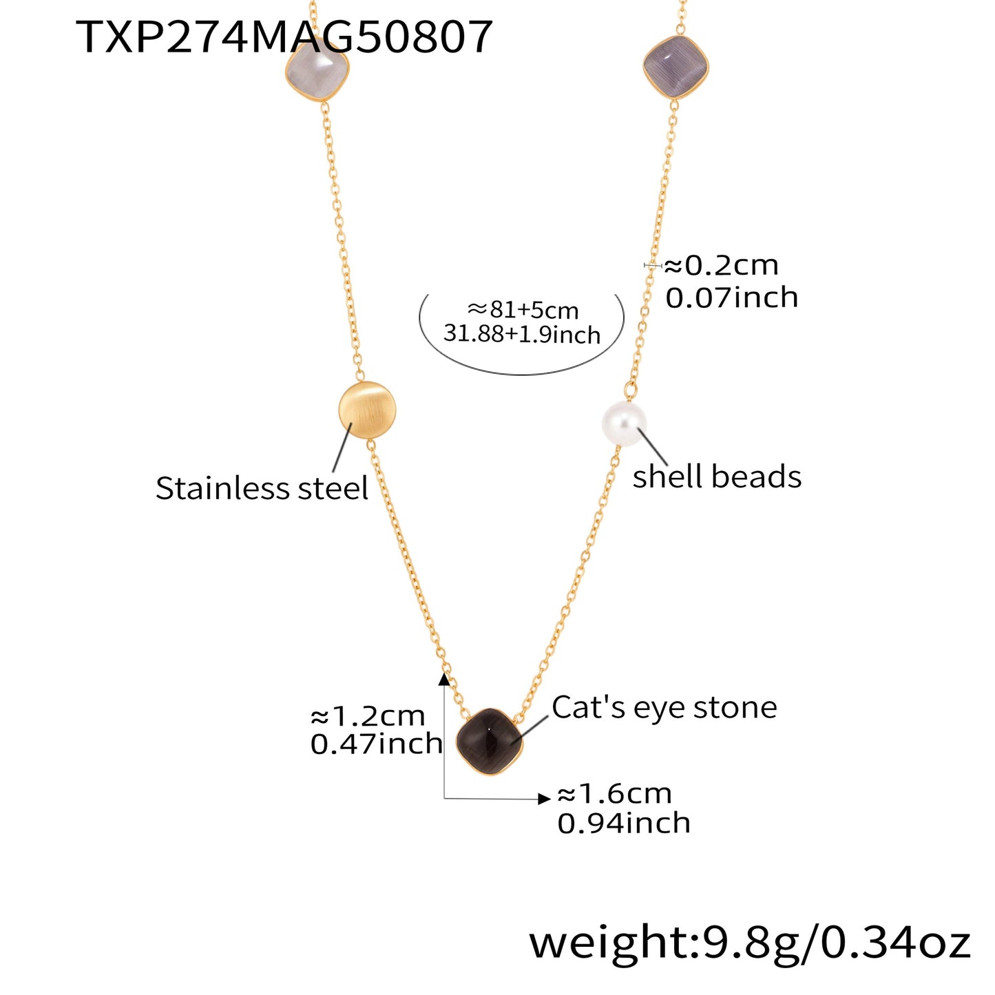 Candy-Colored Square Cat's eye Long Stacking Clavicle Necklace