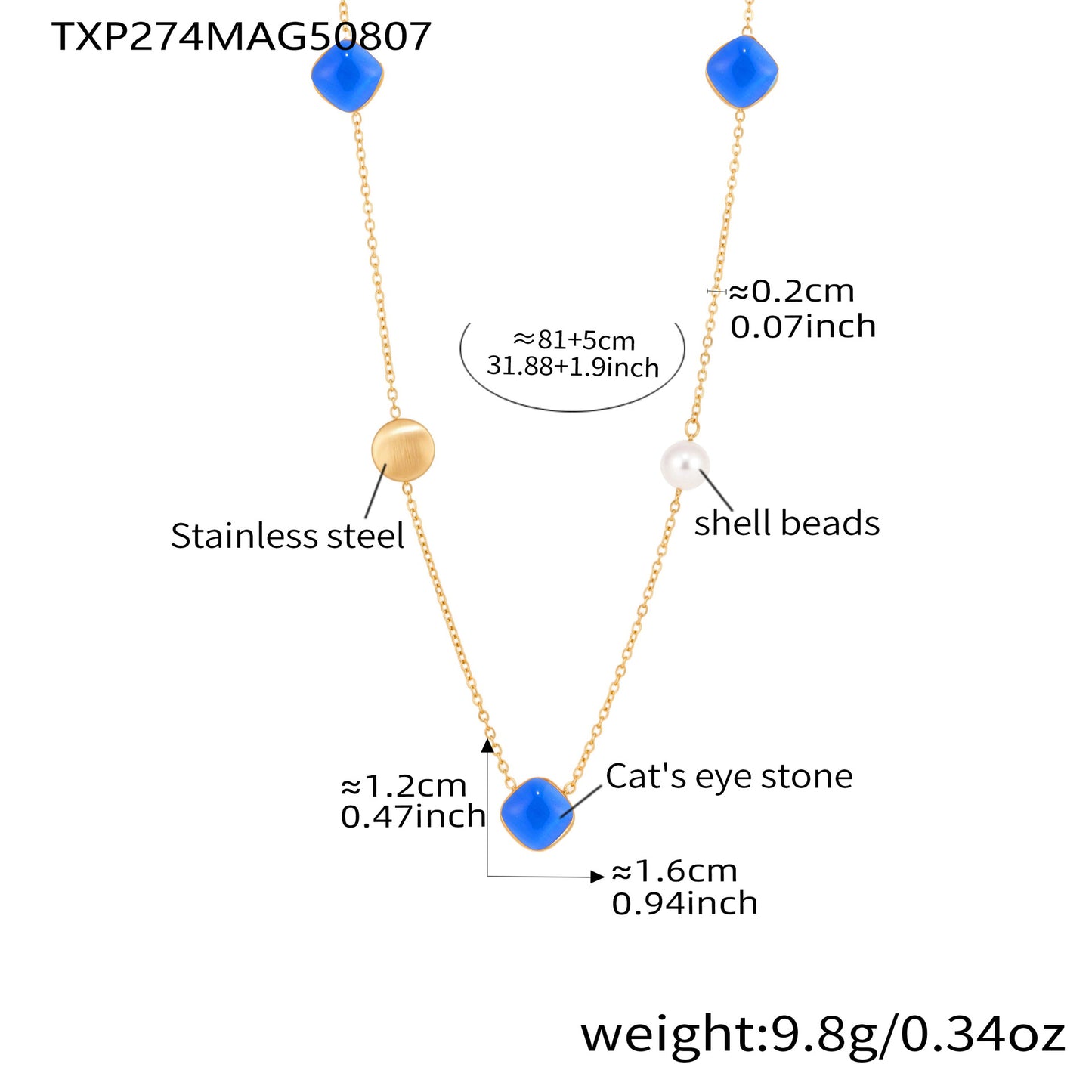 Candy-Colored Square Cat's eye Long Stacking Clavicle Necklace