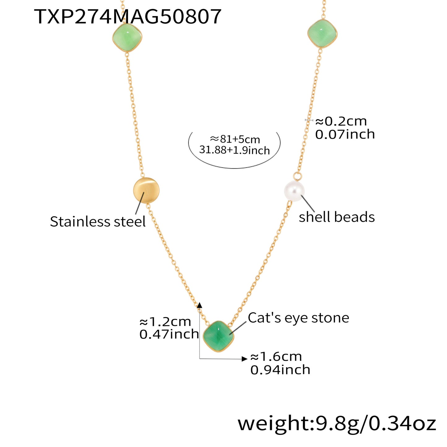 Candy-Colored Square Cat's eye Long Stacking Clavicle Necklace