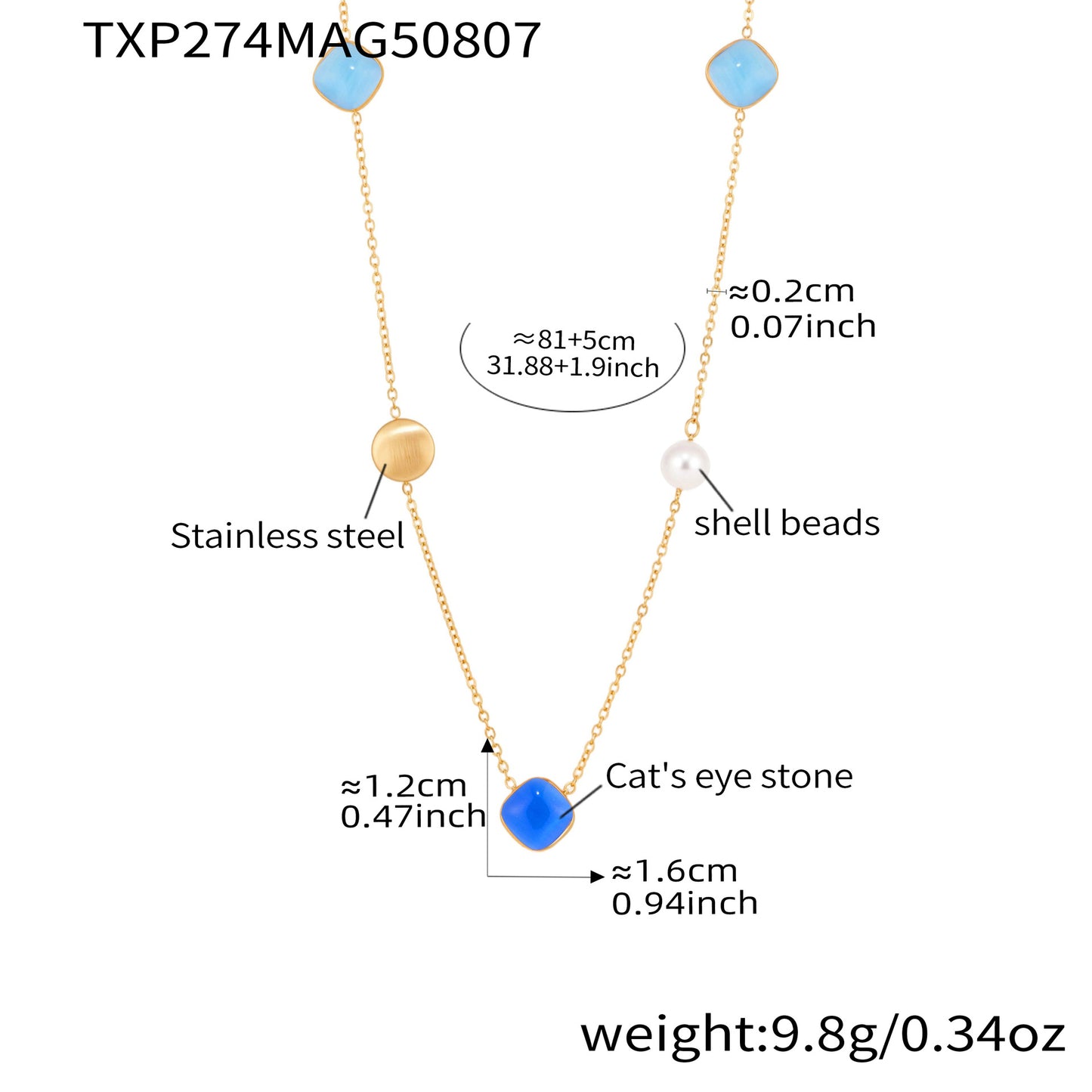 Candy-Colored Square Cat's eye Long Stacking Clavicle Necklace