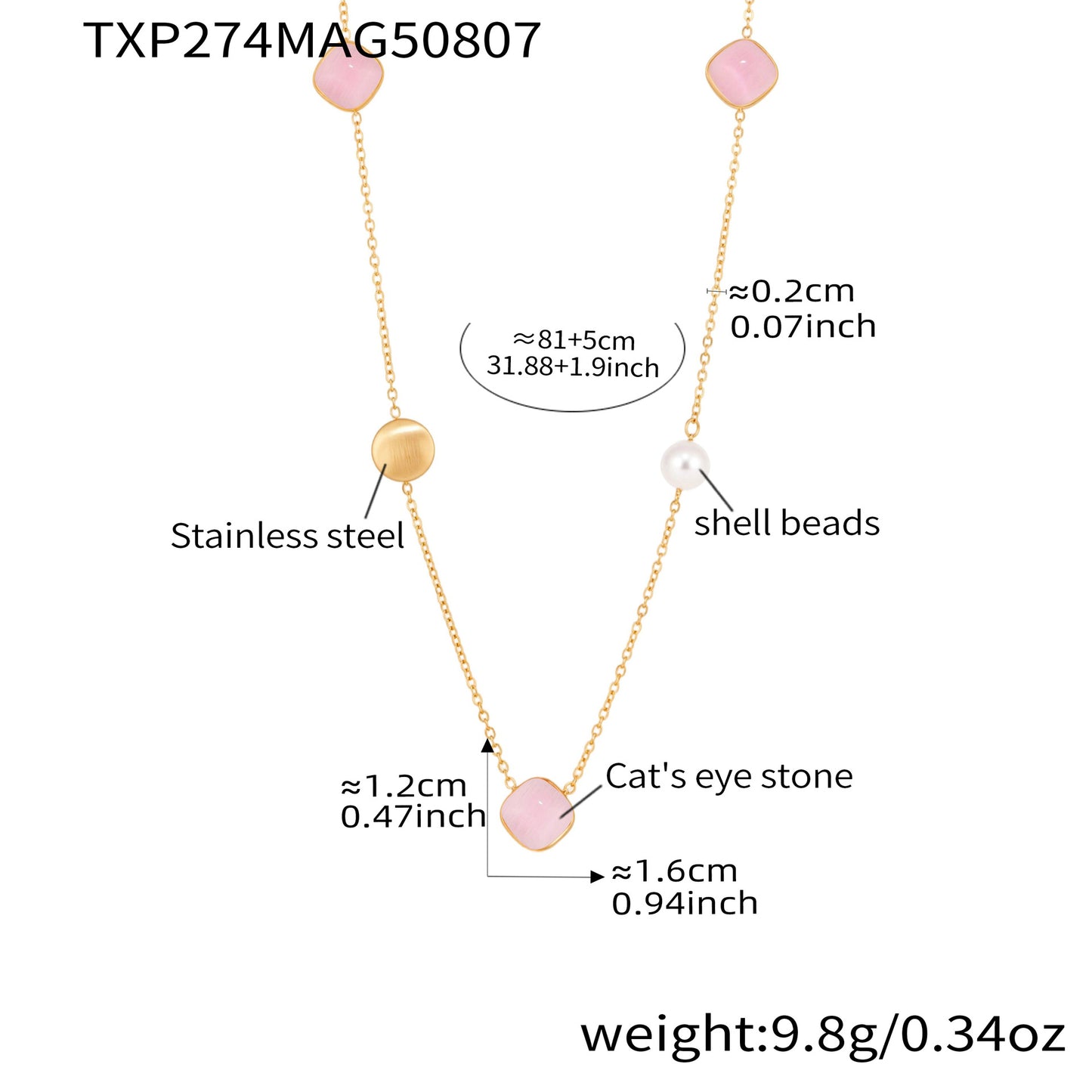 Candy-Colored Square Cat's eye Long Stacking Clavicle Necklace