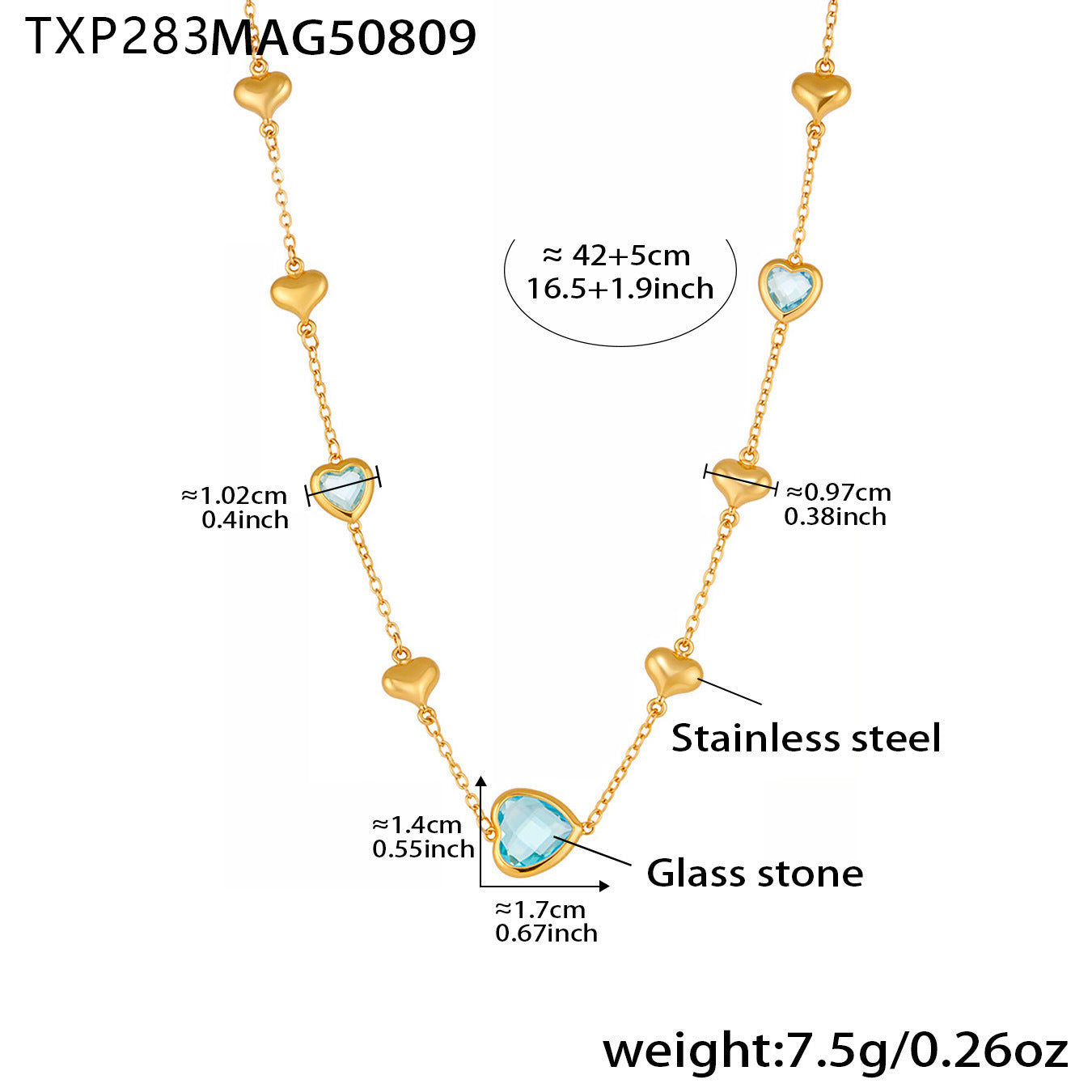 Faceted Glass Stone Hollow Heart Clavicle Chain Stainless Steel