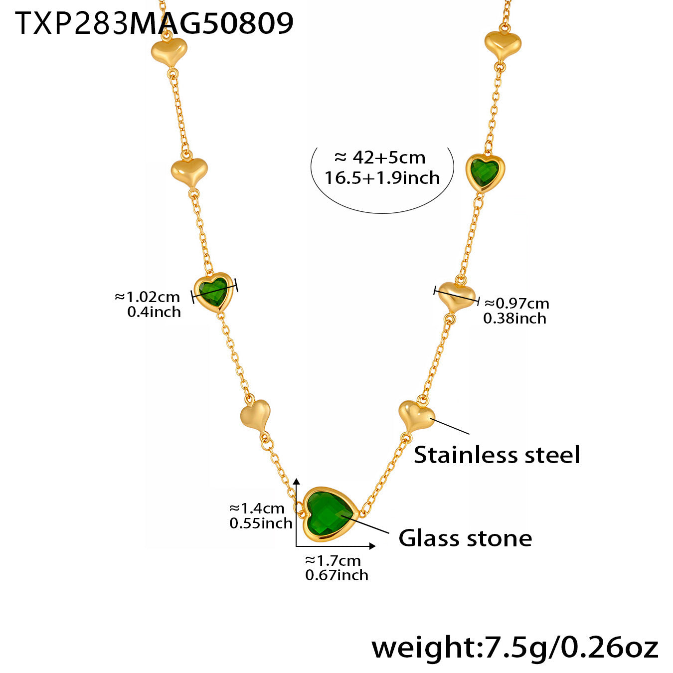 Faceted Glass Stone Hollow Heart Clavicle Chain Stainless Steel