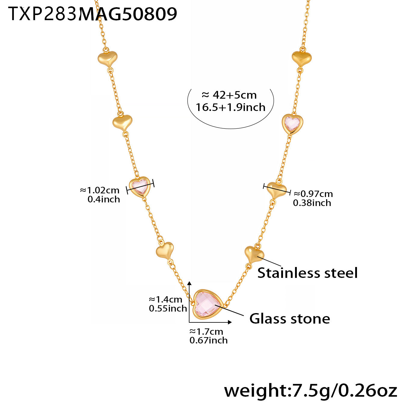 Faceted Glass Stone Hollow Heart Clavicle Chain Stainless Steel