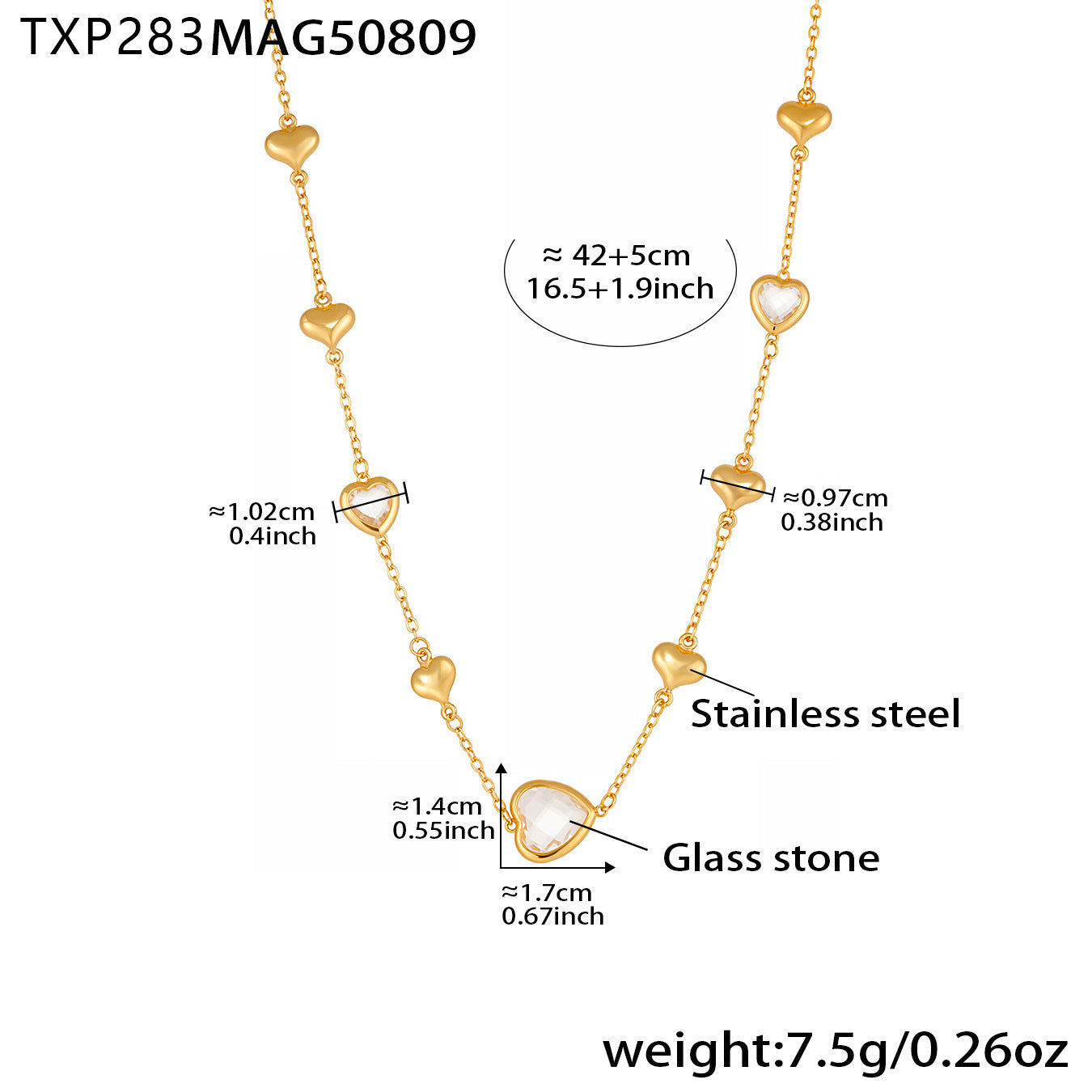 Faceted Glass Stone Hollow Heart Clavicle Chain Stainless Steel