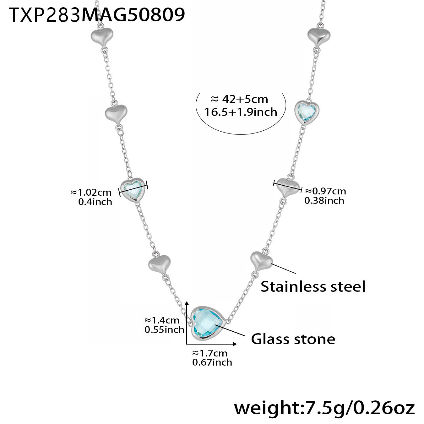Faceted Glass Stone Hollow Heart Clavicle Chain Stainless Steel