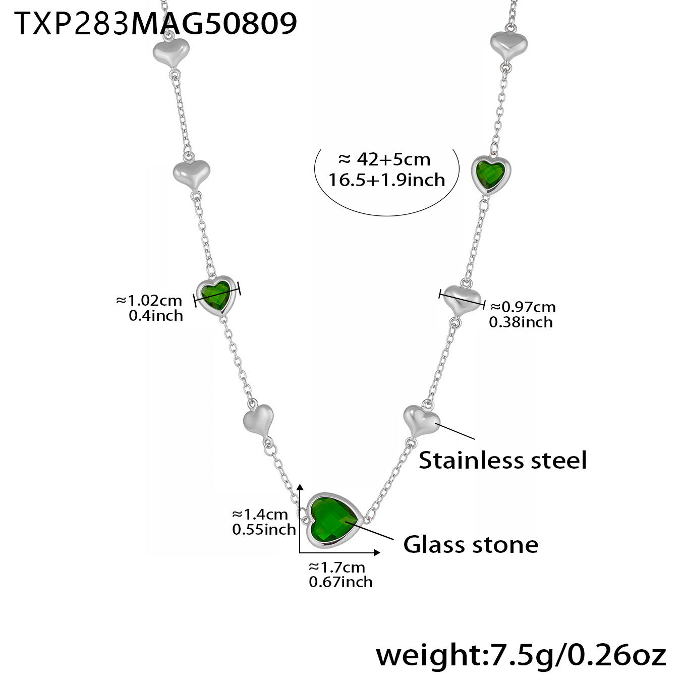 Faceted Glass Stone Hollow Heart Clavicle Chain Stainless Steel