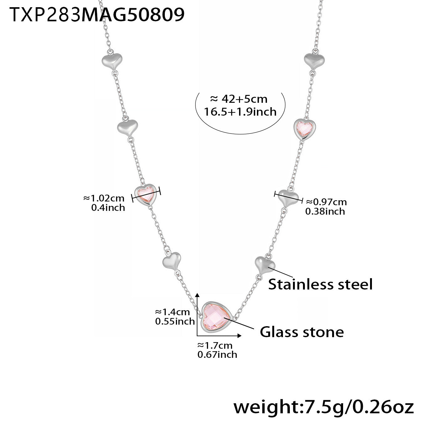 Faceted Glass Stone Hollow Heart Clavicle Chain Stainless Steel