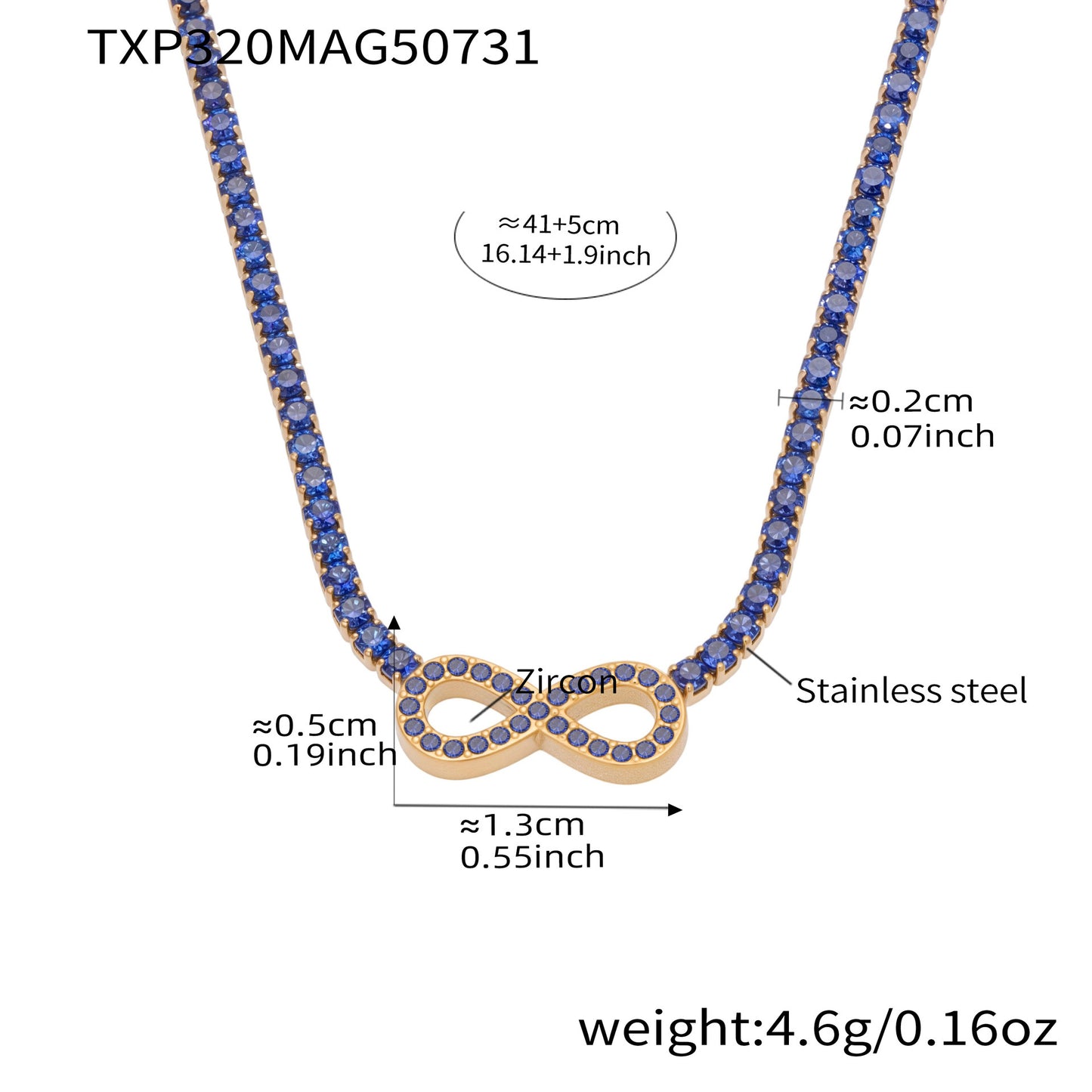 Number 8 Zircon Necklace Stainless Steel