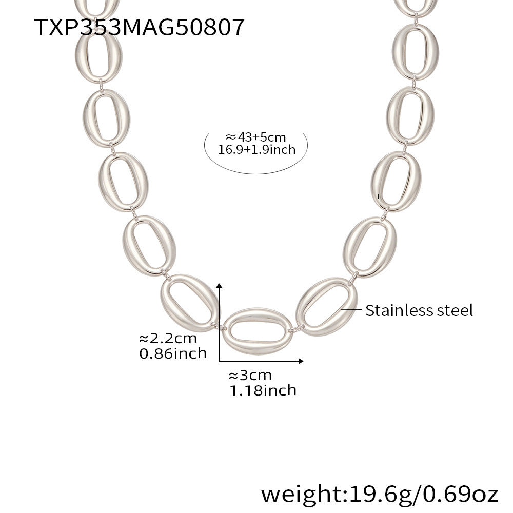 High Polished Oval Egg Shape Bracelet Necklace Stainless Steel