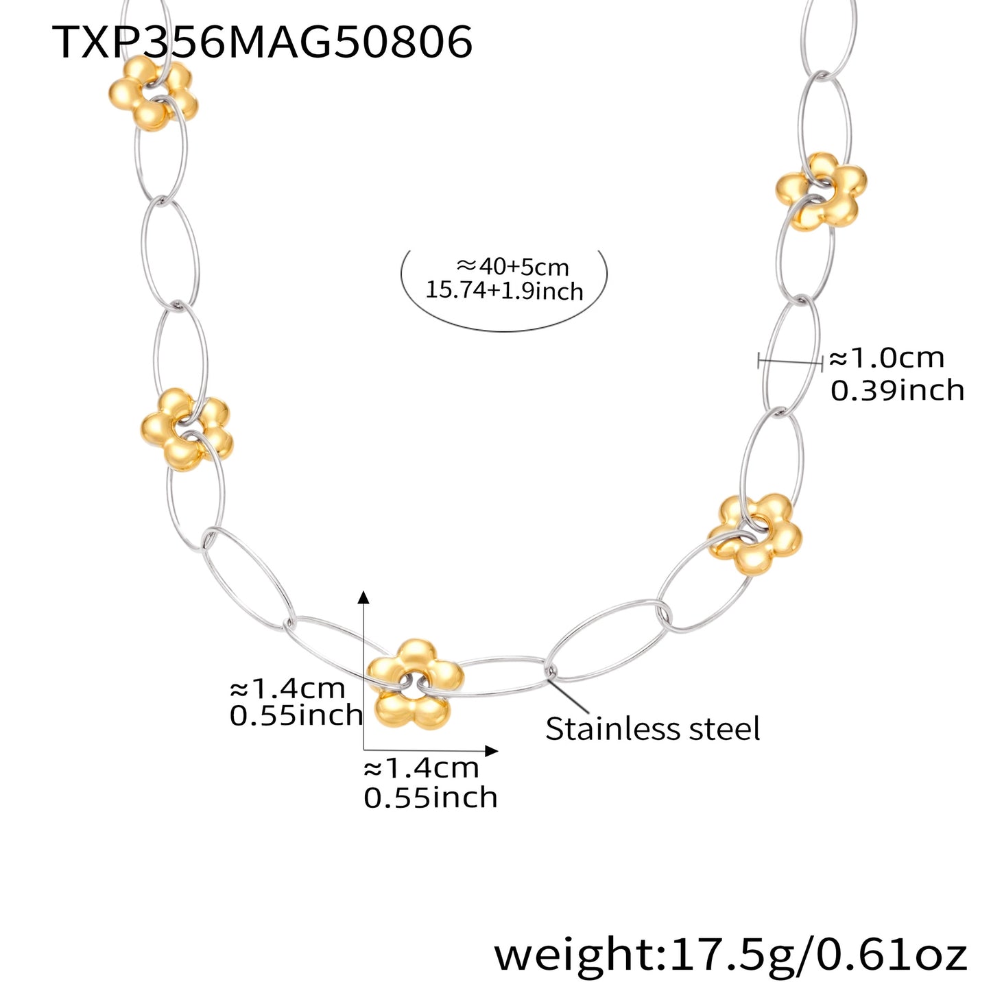 不锈钢镀金花朵设计手工链项链