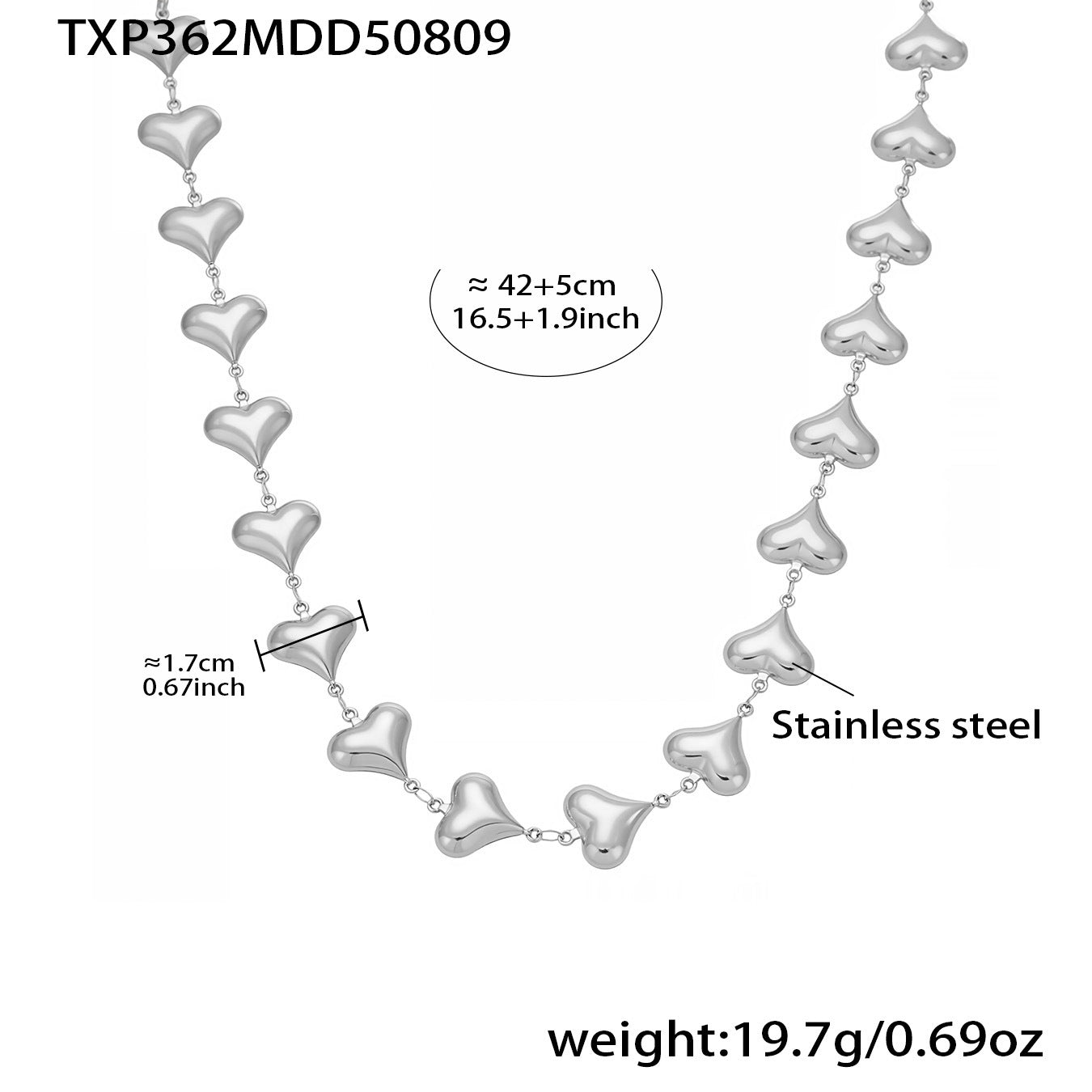 Polished Hollow Heart Necklace Stainless Steel