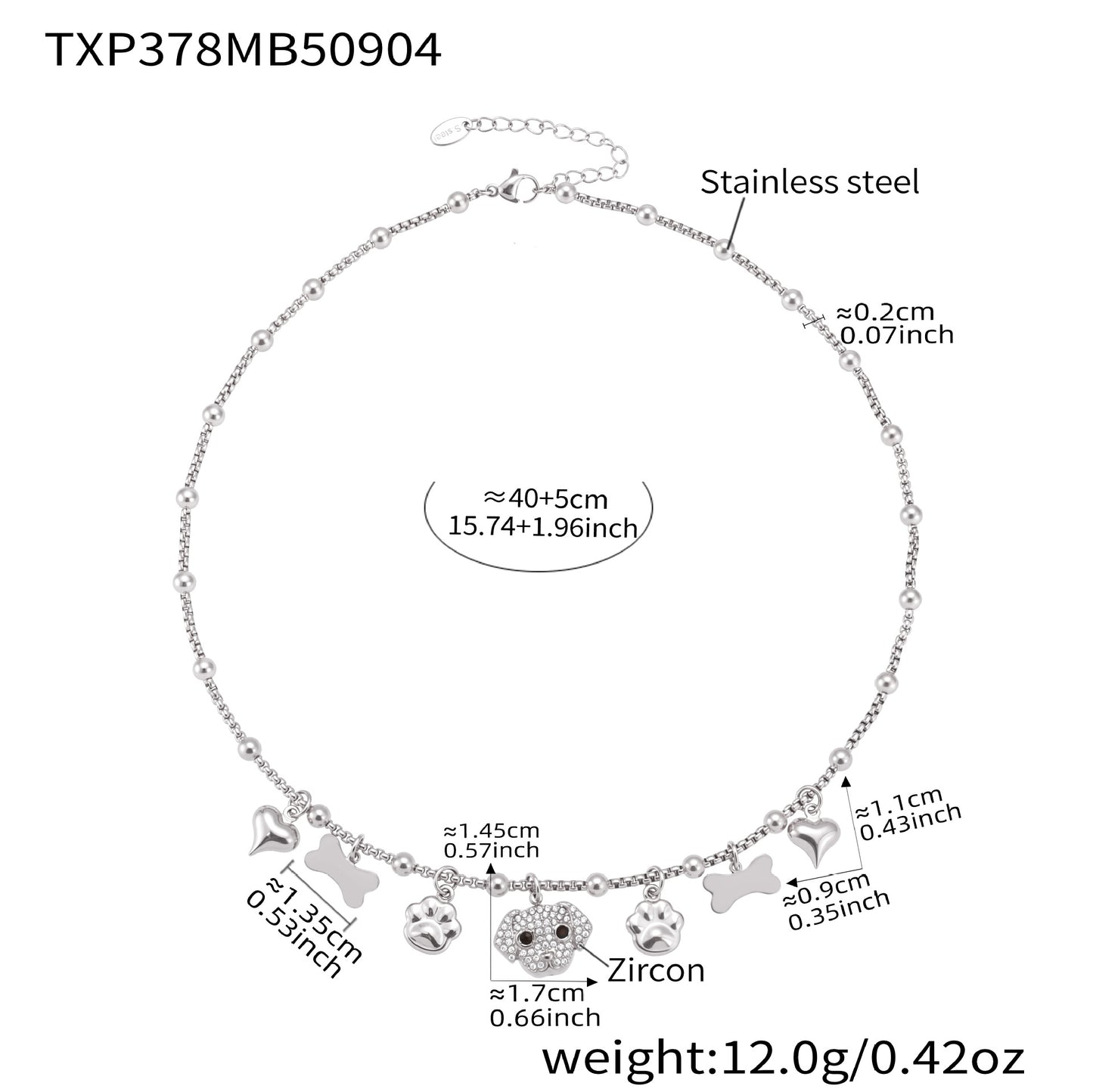 Pulsera multicolgante de acero inoxidable con diseño de hueso de diamante y circonitas para cachorros