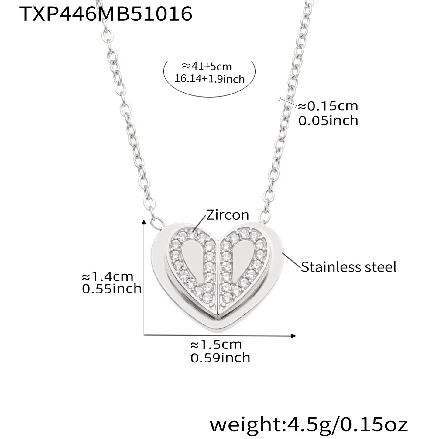 Super Shiny 5A Zircon Three-dimensional Double-layer Heart Pendant Necklace