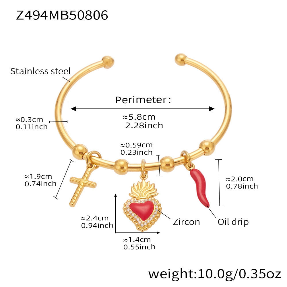 Gold Heart Enamel Bracelet Stainless Steel