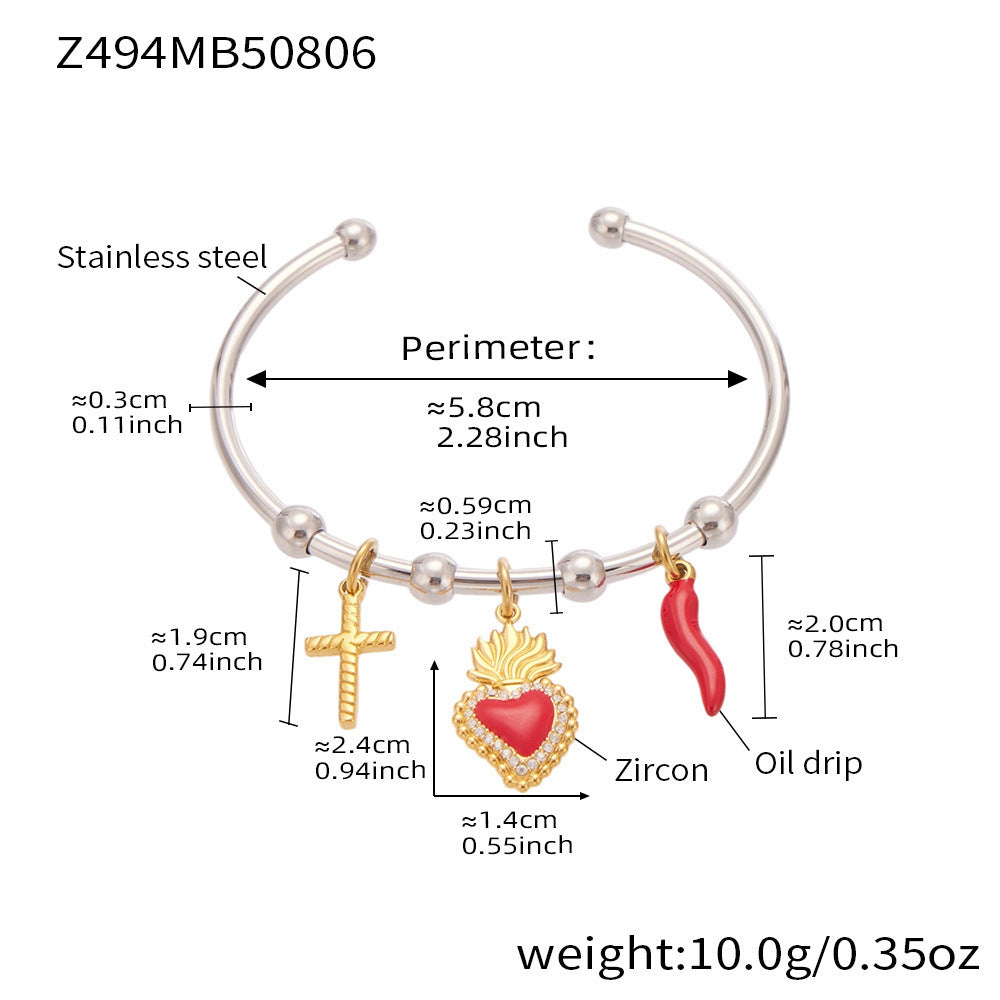 Gold Heart Enamel Bracelet Stainless Steel