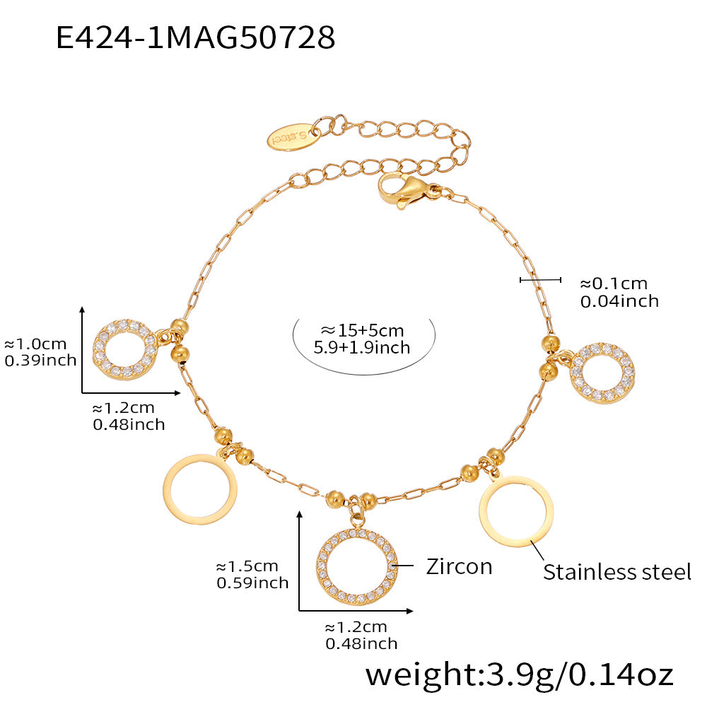 Round Zircon Bracelet Stainless Steel 18K Gold Plated